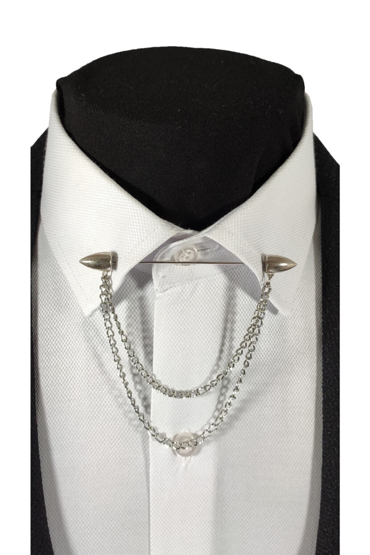  سنجاق/زنجیر یقه پیراهن نقره‌ای خاکستری