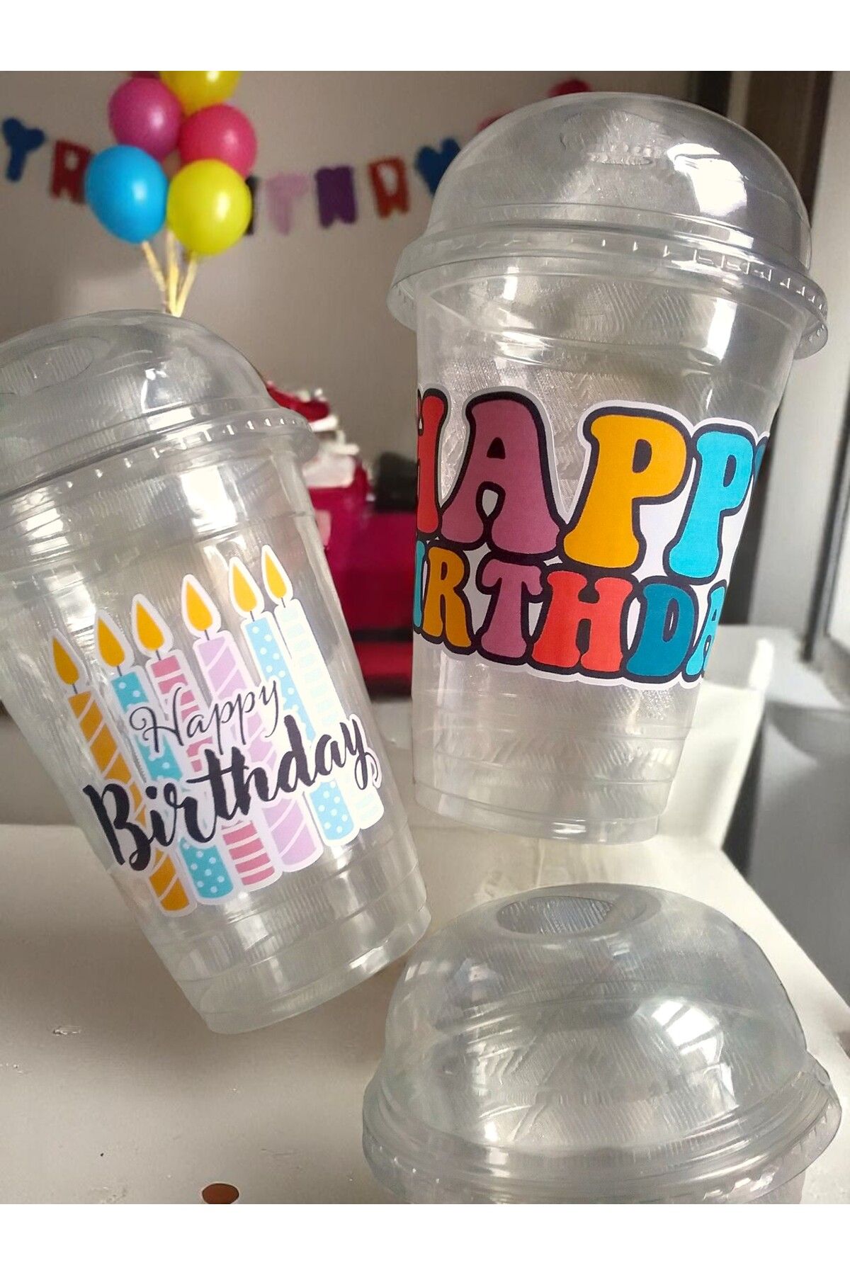 Armada 10 Ad Doğumgünü Temalı 400cc Delikli Kapaklı Plastik Limonata Milkshake Bardağı Kapaklı Yüks:16 cm