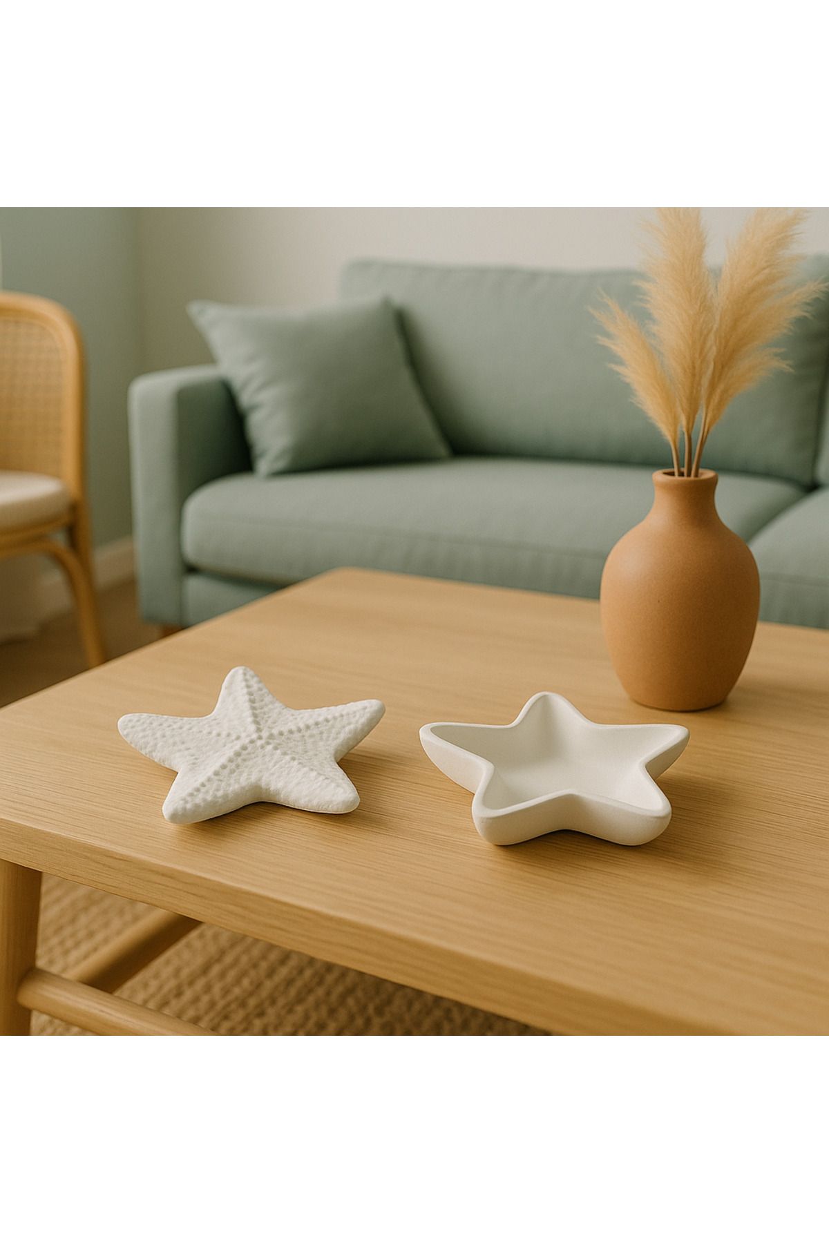 Ecomuse Home El Yapımı Beton Sunum Tabağı 2’li Set – Bohem Yıldız Dekoratif Tabak