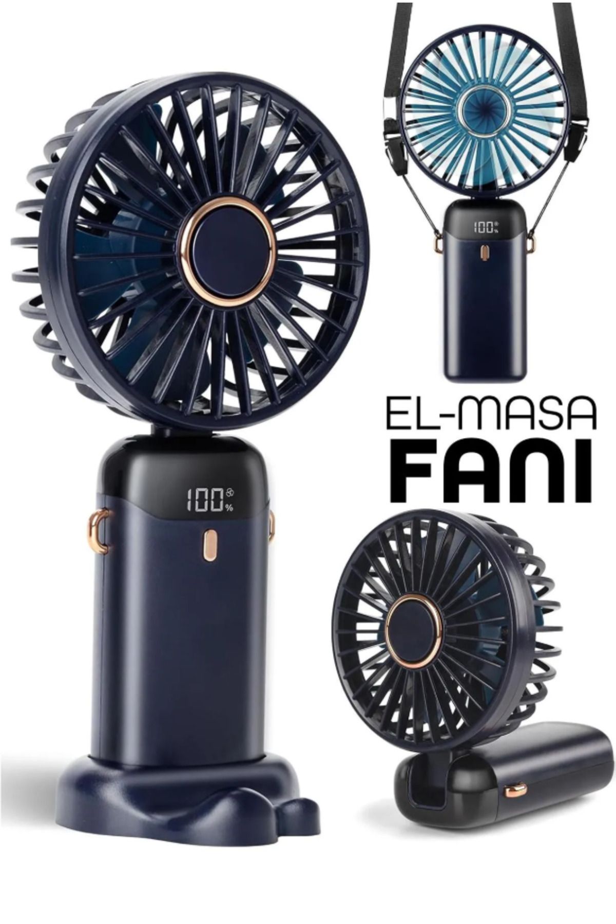 ByKurt LCD Ekranlı Şarjlı El Fanı Mini Vantilatör 5 Kademe Sessiz Boyun Askılı Mor Fan