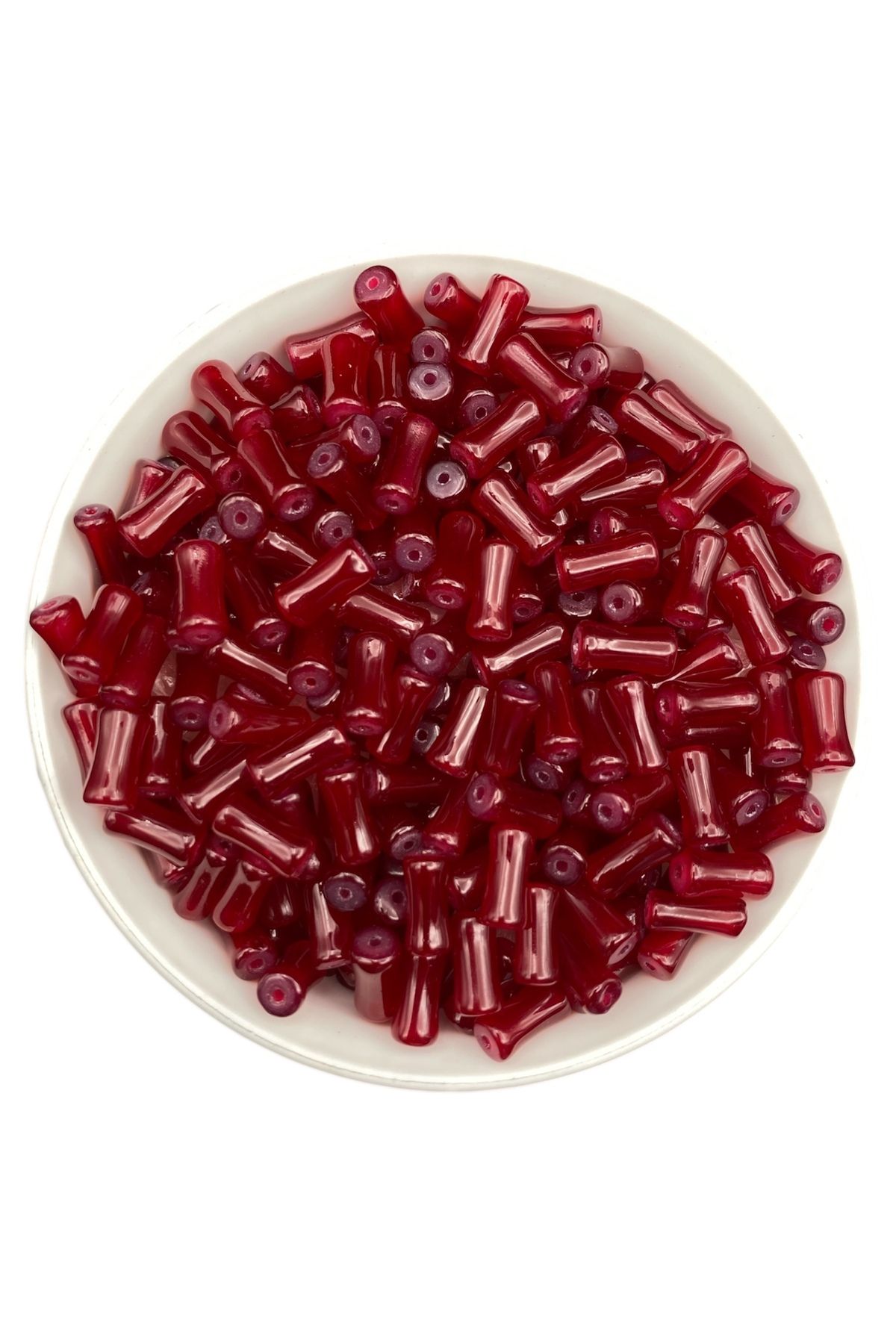 Hedef Bijuteri 50gr Cam Çubuk Kemik Silindir Model Bordo Renk Boncuk Takı,Hobi, Boncuğu (50gr, ~70 adet)