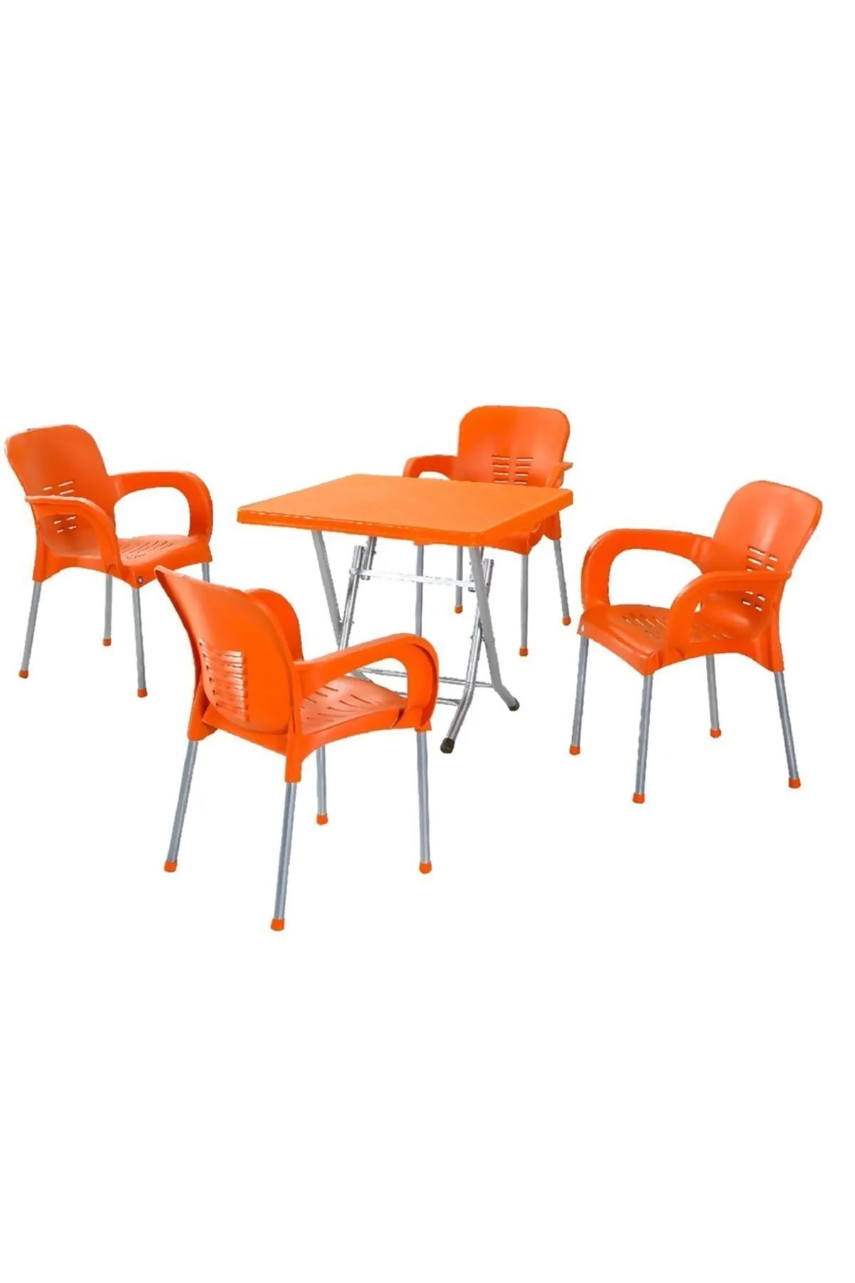 KANDİLLER Katlanır Metal Ayaklı Masa Takımı 80x80 Cm 4 Adet Metal Ayaklı Sandalye Takımı PREMIUM KALİTE
