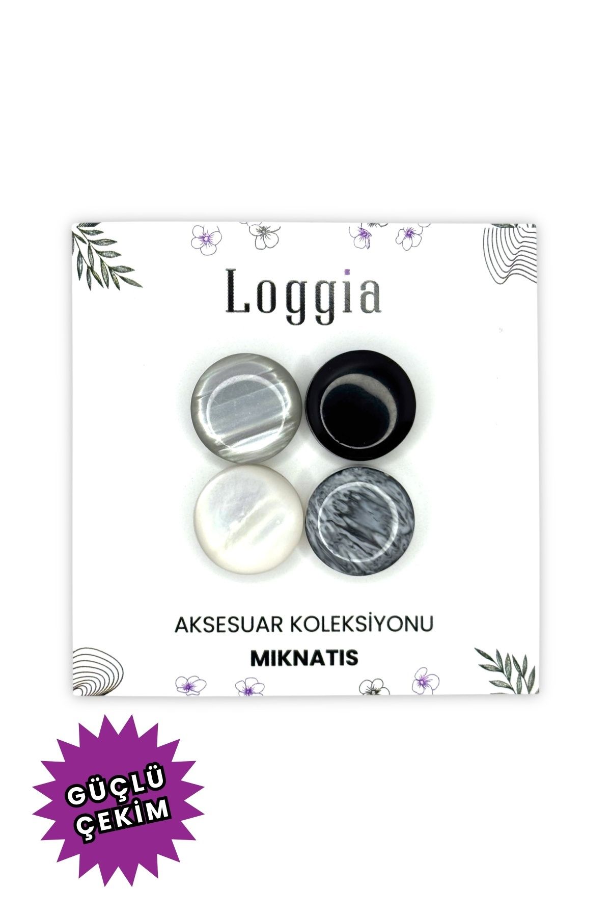 Loggia Eşarp Ve Şal Mıknatısı Mermer Desenli 4lü Set - Başörtü Tutucu Kadın Tesettür Aksesuar Mıknatıs