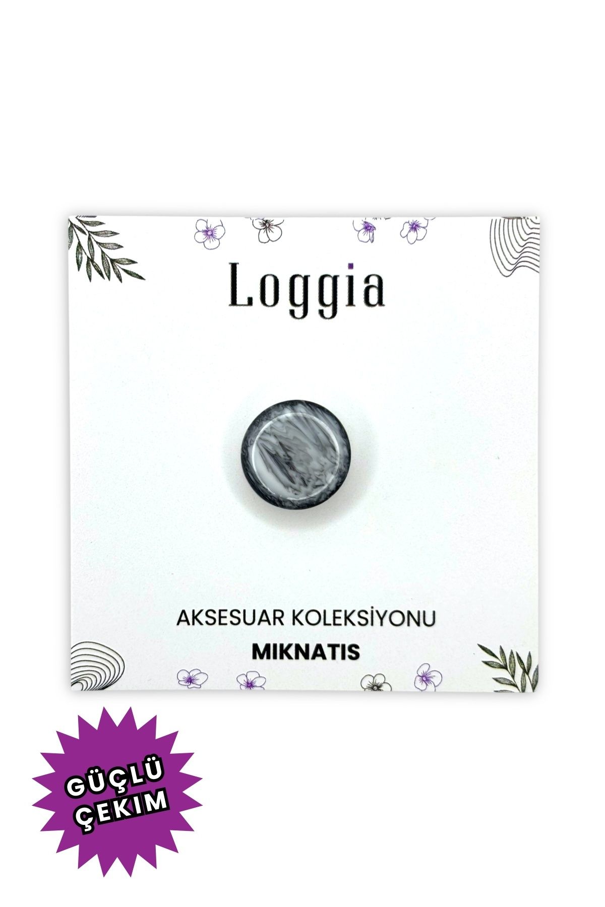 Loggia Eşarp Ve Şal Mıknatısı Mermer Desenli Siyah Beyaz - Başörtü Tutucu Kadın Tesettür Aksesuar Mıknatıs