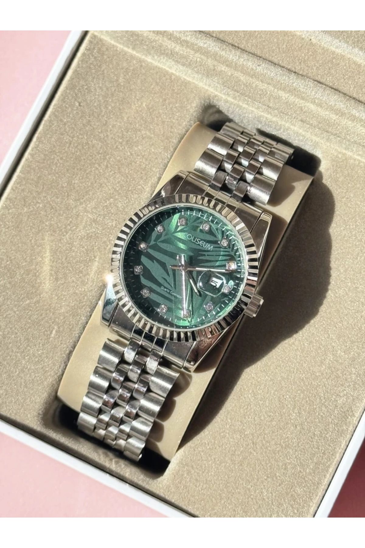 Harlofia Jewelry Coliseum Marka Yeşil Yaprak Kadranlı Çelik Kadın Kol Saati
