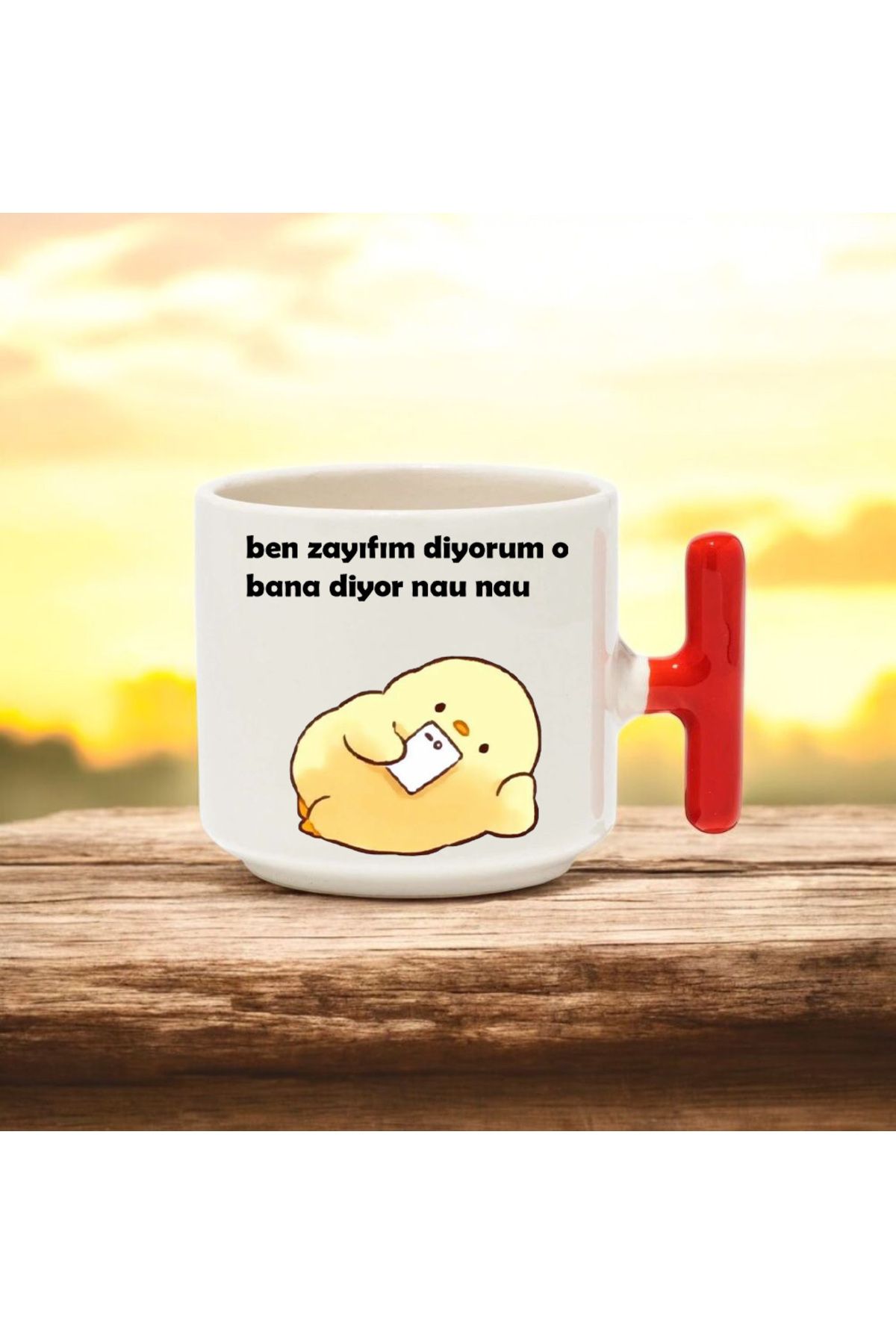 BB TRADE Ben Zayıfım Diyorum Tasarımlı Kırmızı T Kulplu Seramik Baskılı Kupa Bardak 250 ML