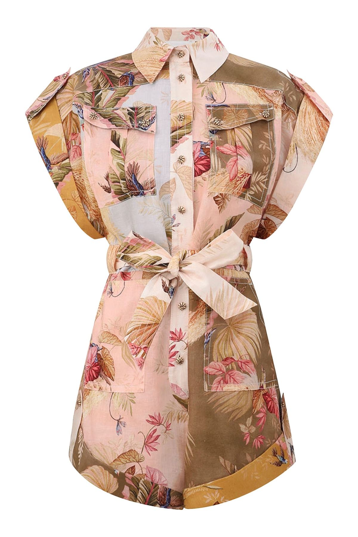 Zimmermann Ascension Cuffed Playsuit , 100% Keten, Yazlık Şık Tulum 2025