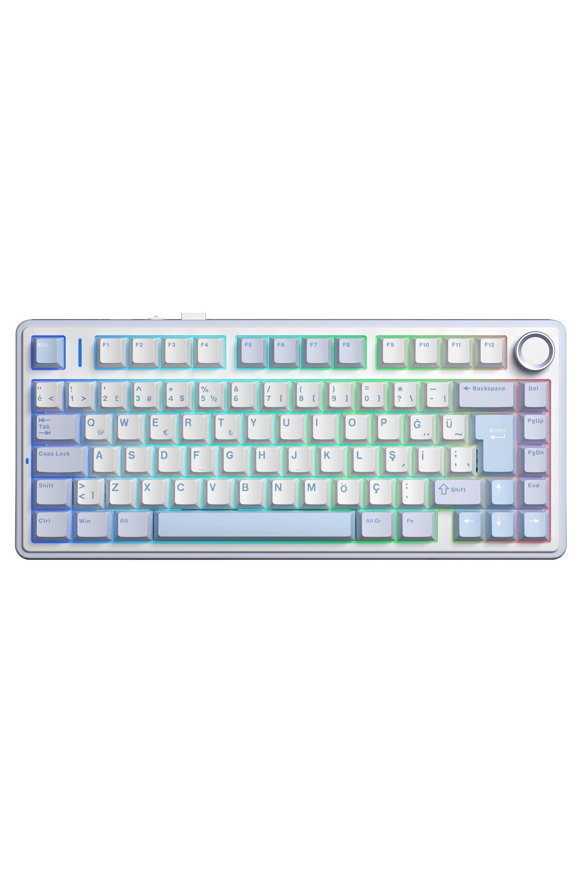 Aula F75 Mekanik RGB TKL GrayWood V4 Switch Kablosuz Makrolu Hot Swap Türkçe Q Klavye Buz Mavisi