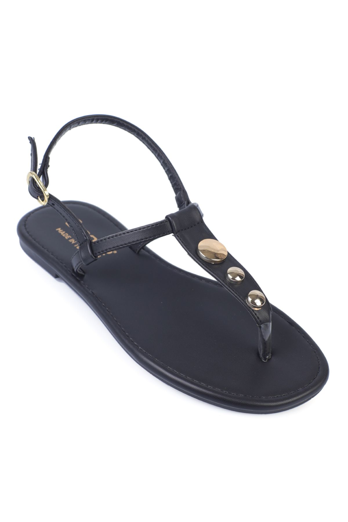 Capone Outfitters Celia Parmak Arası Düz Topuklu Metal Aksesuarlı Yıvarlak Burunlu Kadın Sandalet