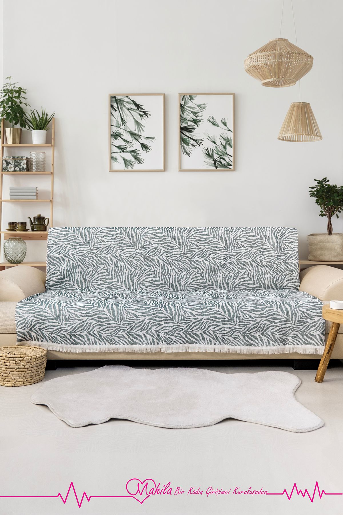 Mahila Klasik Pamuklu Koltuk Örtüsü | 160x220 cm Zebra Desen Koltuk Örtüsü