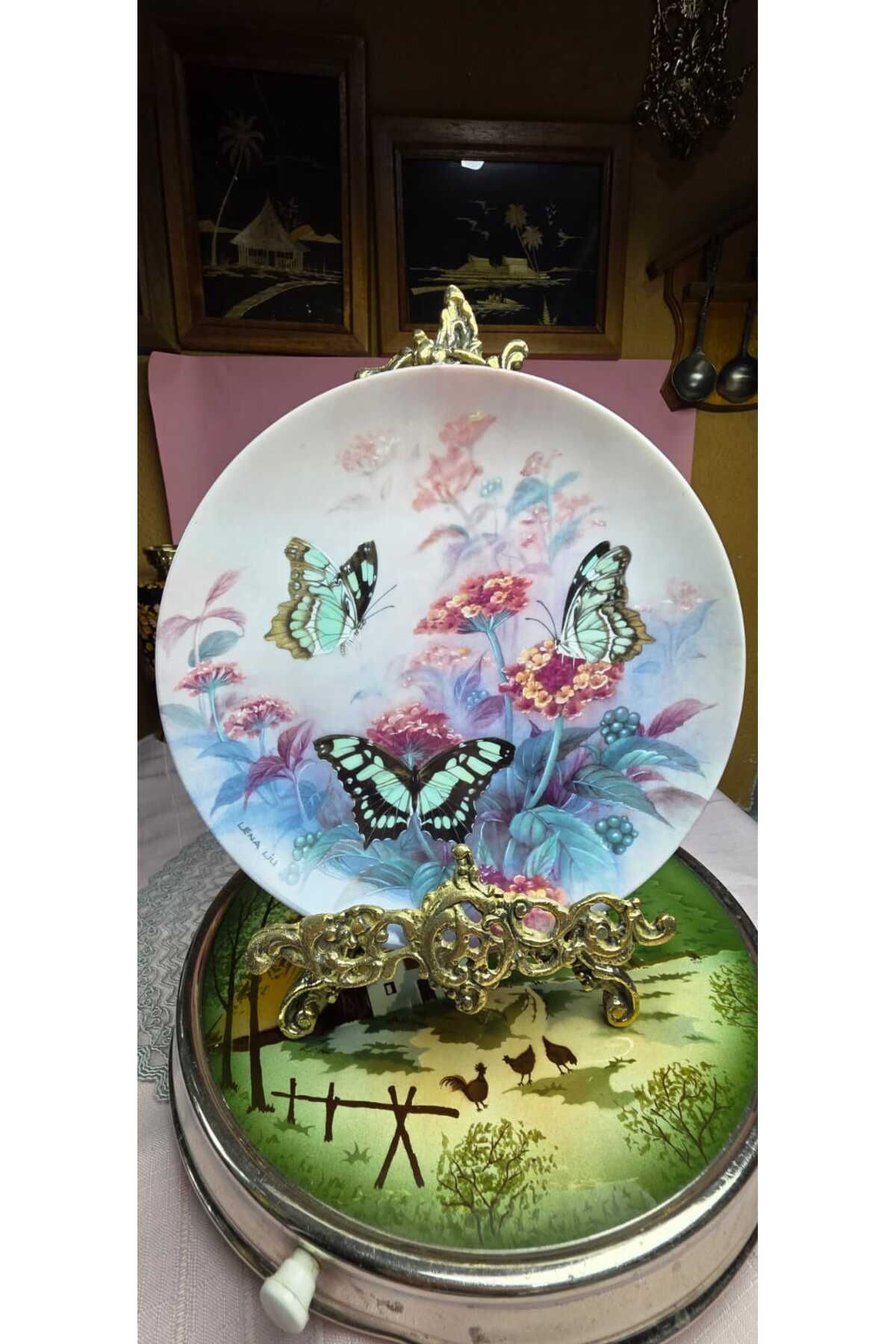 SELTMANN Fine China Porselen Lena Liu İmzalı Kelebek Desenli Duvar Tabagı Serisi No 4 23 cm