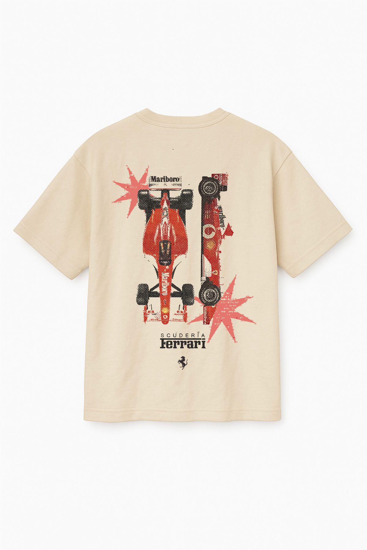 Altair Tr Bej Renk Oversize Kalıp Ferrari F1 Ferrari Formula 1 Araba Baskılı Unisex Tişört T-shirt Tshirt