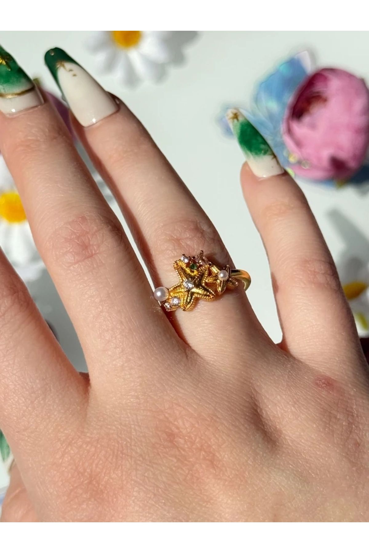 Harlofia Jewelry Ayarlanabilir Deniz Yıldızı Gold Yüzük
