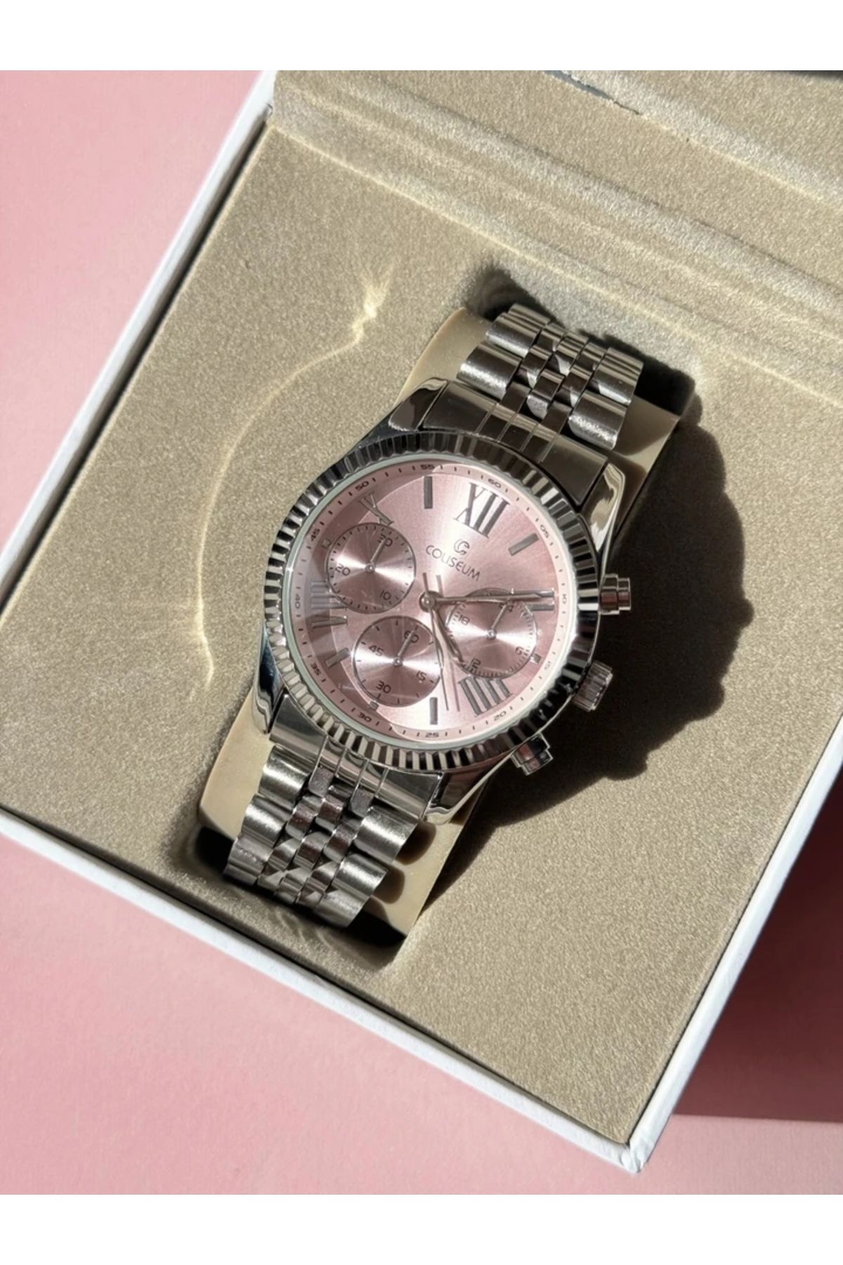 Harlofia Jewelry Pudra Kadranlı Gri Kordonlu Çelik Kadın Kol Saati