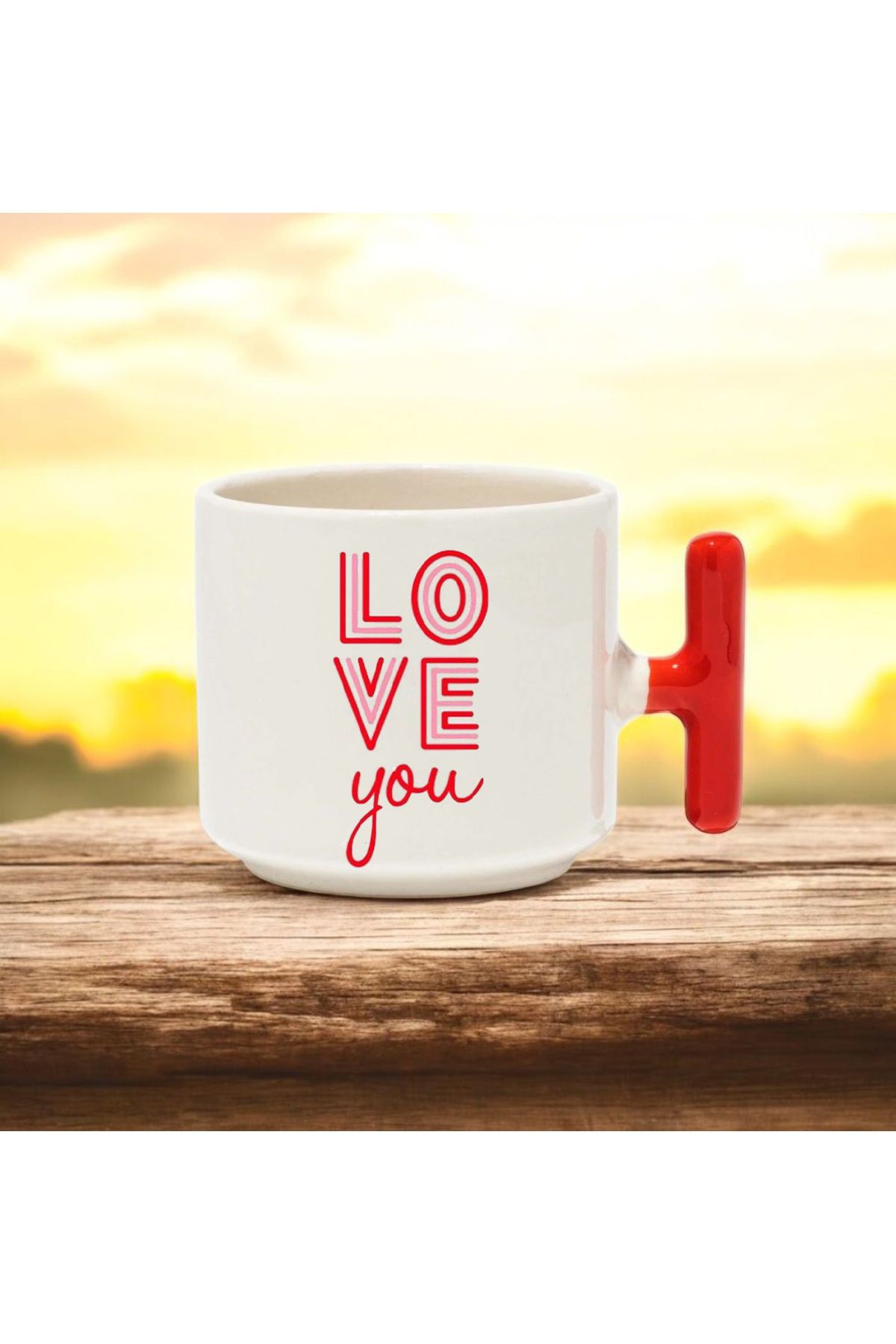 BB TRADE Love You Söz Tasarımlı Kırmızı T Kulplu Seramik Baskılı Kupa Bardak 250 ML