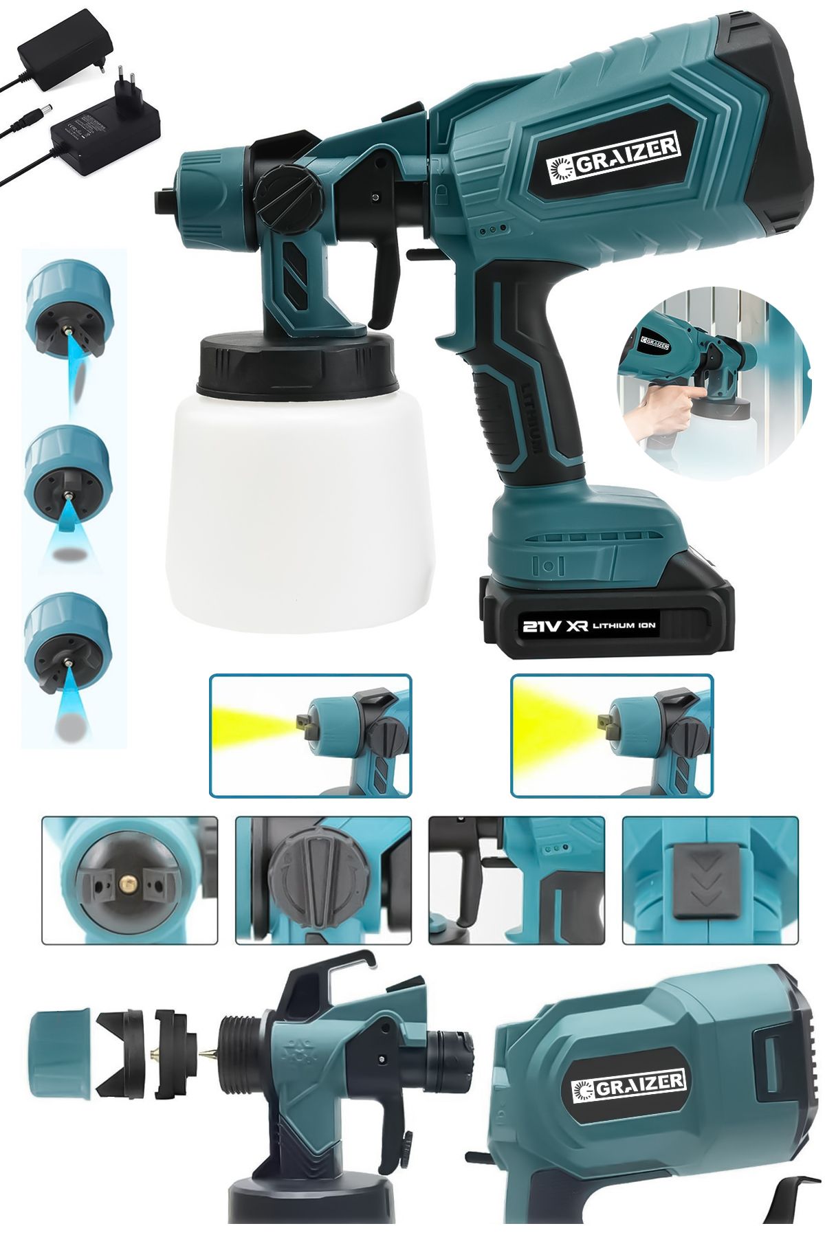 Graizer Powerforge 21v Çift Akülü 300 Mm Vernik Sprey Boya Püskürtme Makinesi-Mavi