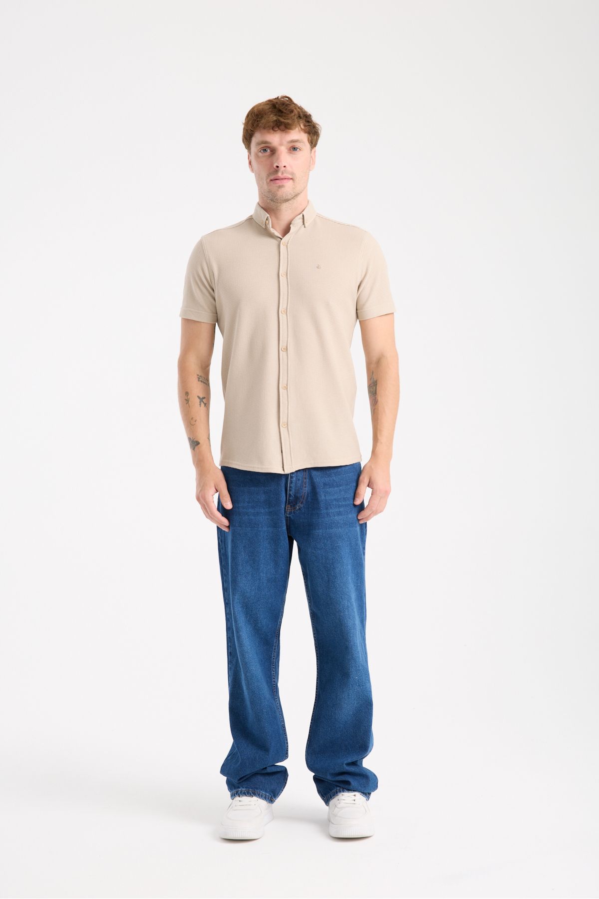 Sabe Erkek Slim Fit Likralı Nefes Alan Örme Kısa Kol Gömlek