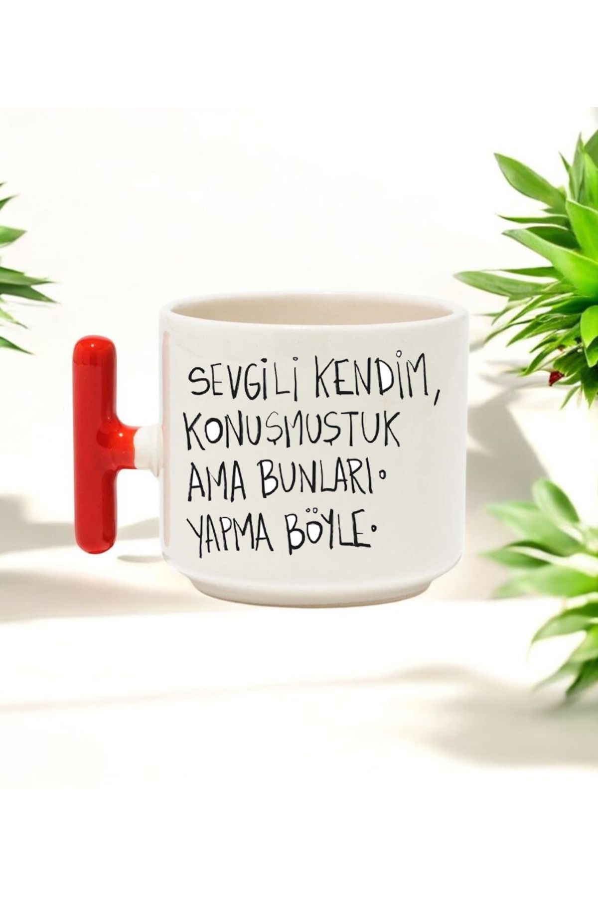 BB TRADE Sevgili Kendim Tasarımlı Kırmızı T Kulplu Seramik Baskılı Kupa Bardak 250 ML