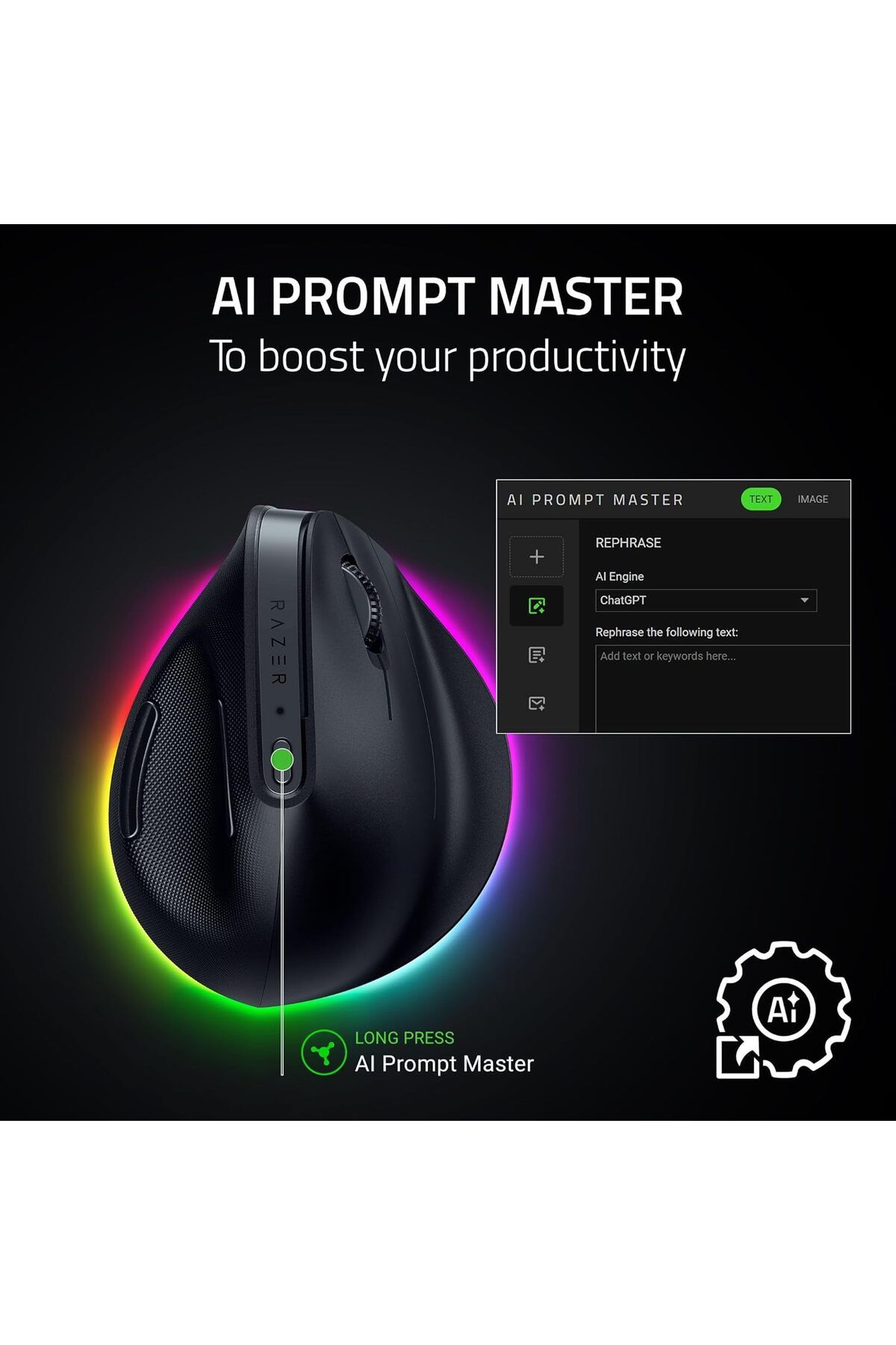 RAZER-Pro Click V2 Vertical Right-handed Vertical Ergonomic Wireless Mouse - Black 3