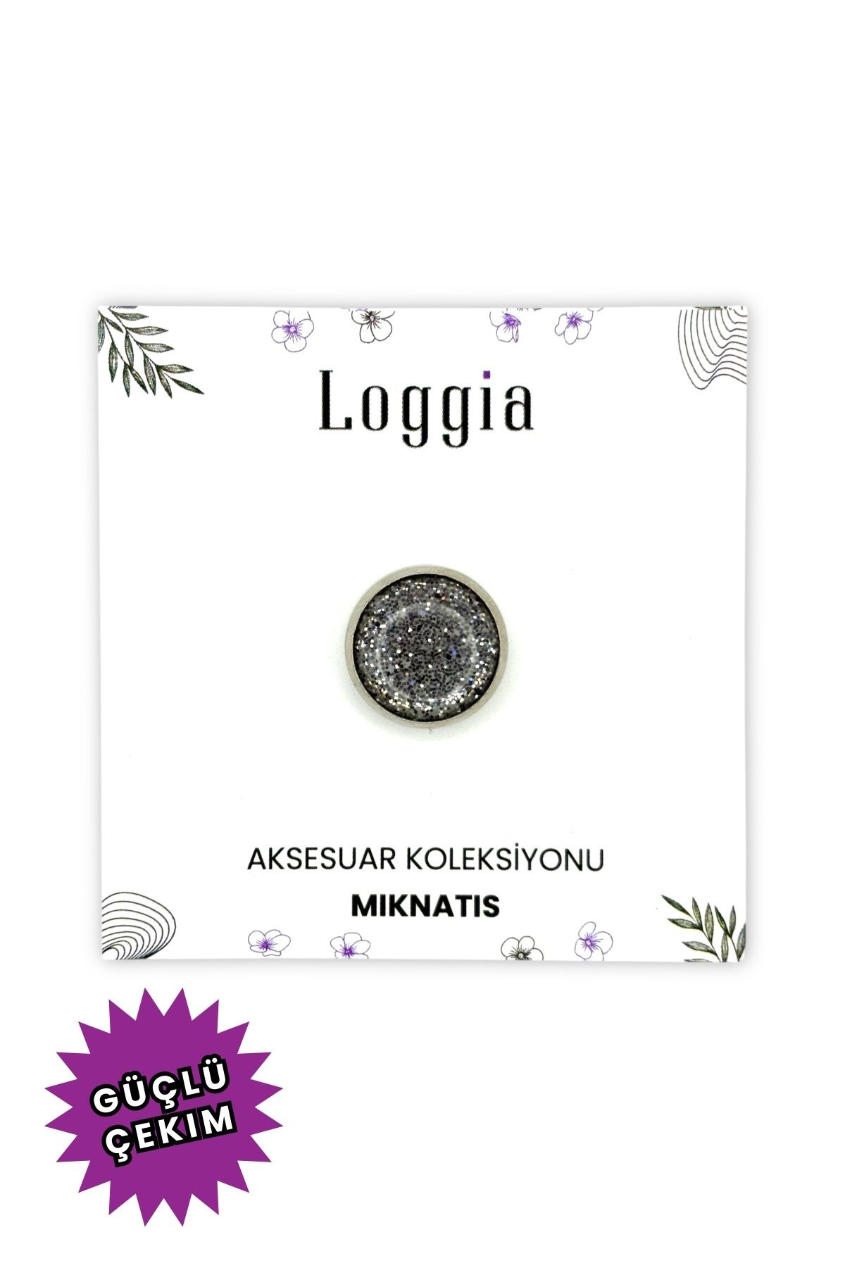 Loggia Eşarp Ve Şal Mıknatısı Simli Koyu Gri - Başörtü Tutucu Kadın Tesettür Aksesuar Mıknatıs