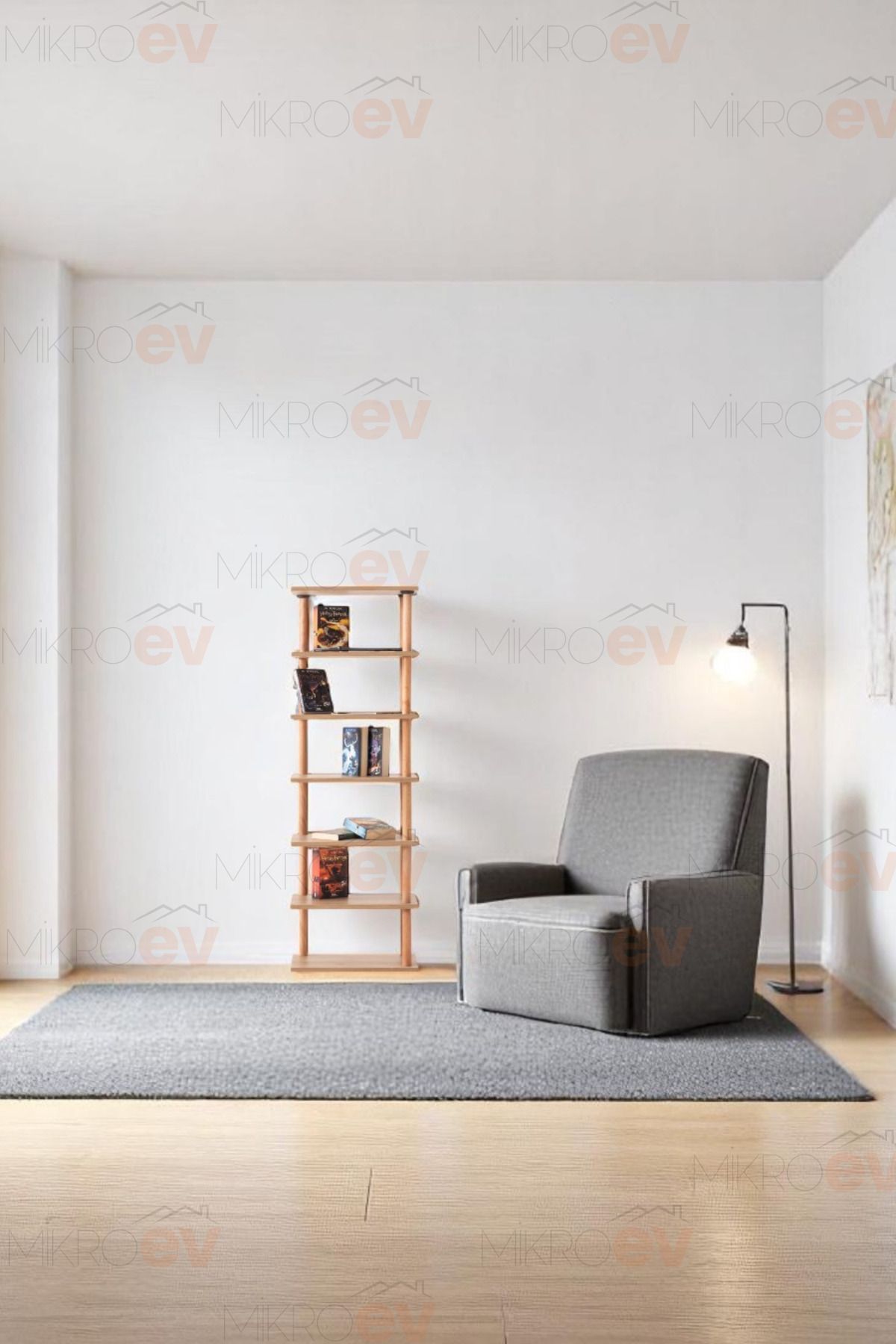 MikroEv Pia Ceviz Çok Amaçlı Köşe Kitaplık 50*34