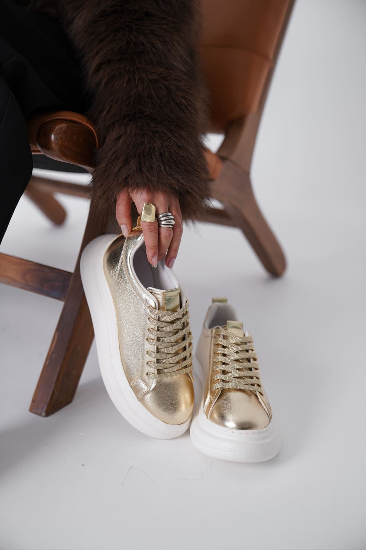 Zerenyus Nitra Premium Kadın Altın Sneaker