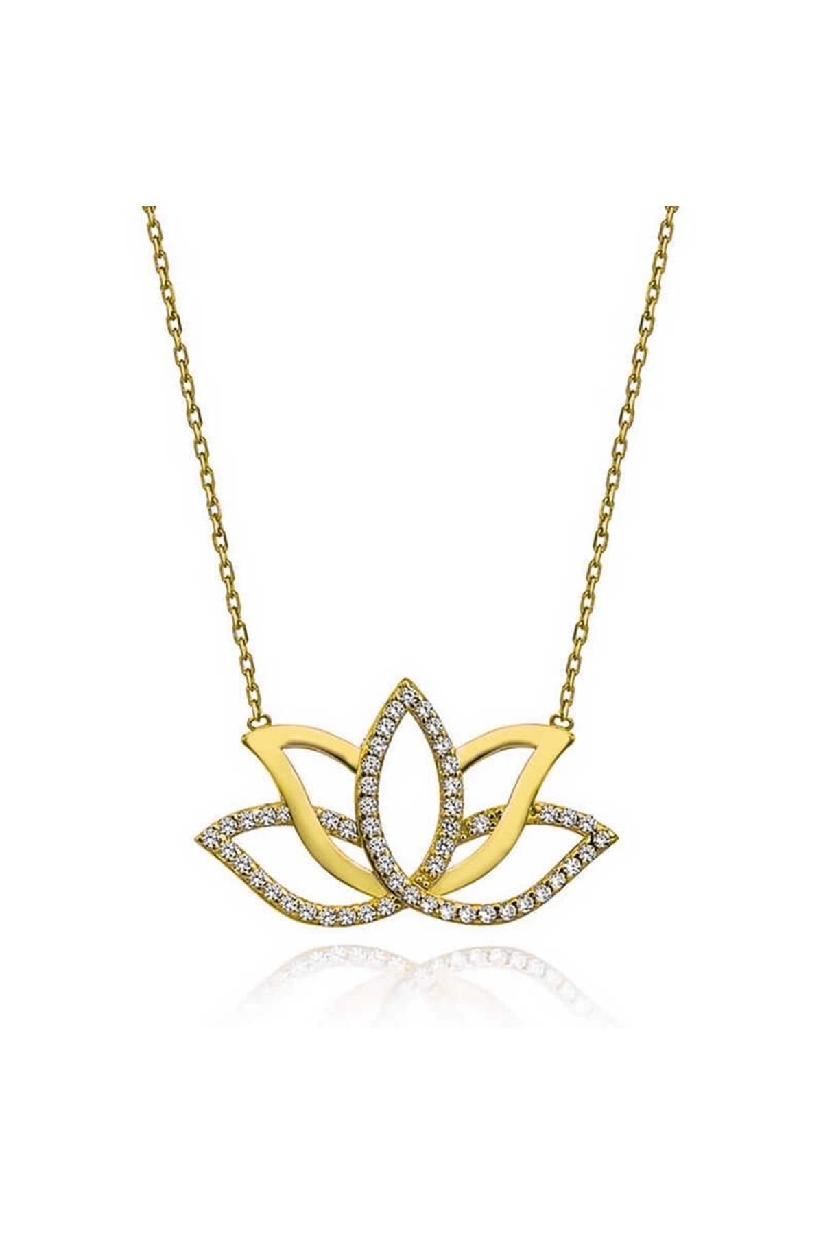 Gumush Gümüş Gold Lotus Çiçeği Kadın Kolye