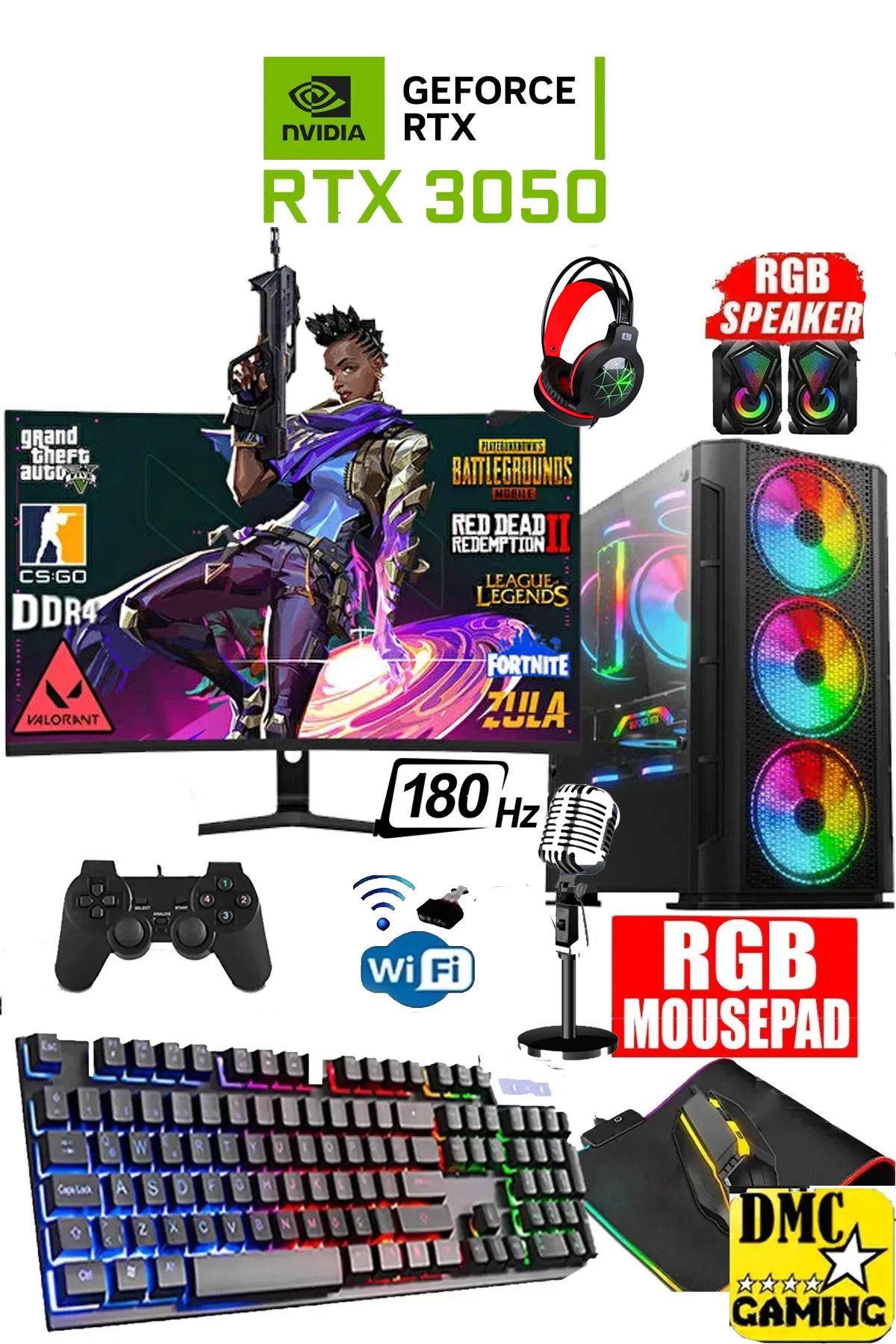 Dmc N247 (PUBG,GTA 5) Reyzen 7 5700x,32gb,1tb M2 Ssd,rtx3050,24''curved 180hz,oyuncu Masaüstü Bilgisayar