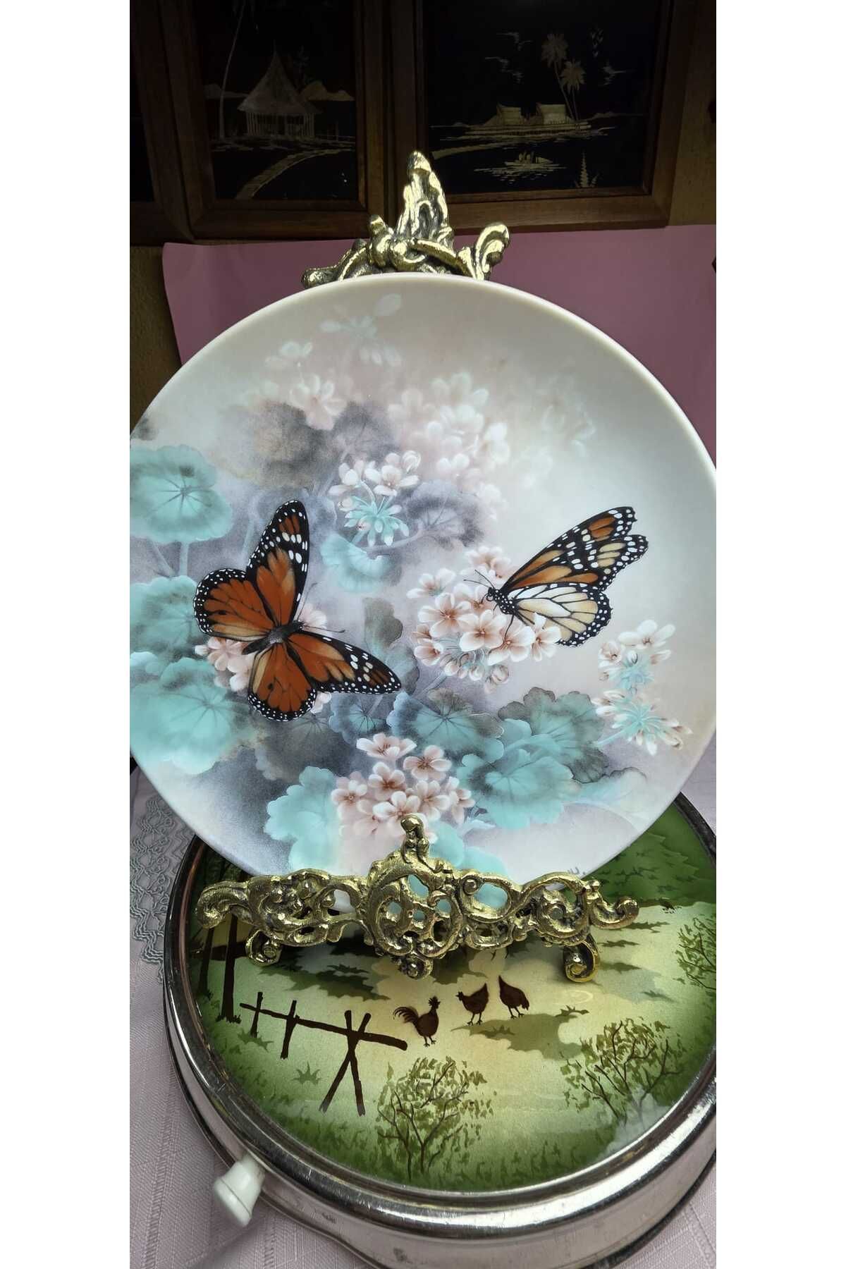 SELTMANN Fine China Porselen Lena Liu İmzalı Kelebek Desenli Duvar Tabagı Serisi No8 23 cm