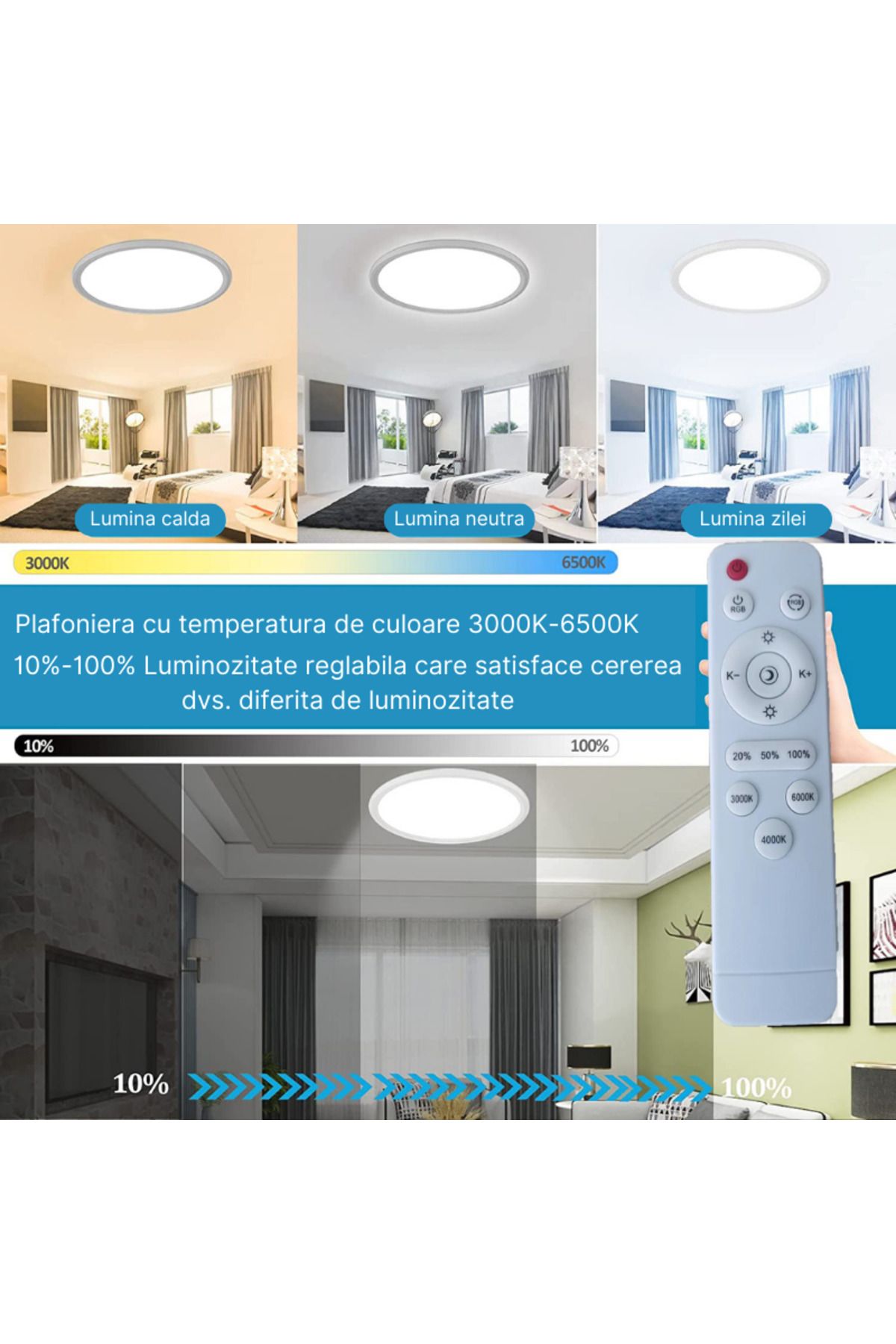 MaGeCa-Intelligent LED Ceiling Light, RGB 24w, Adjustable Temperature and Light Intensity, Remote Control 2