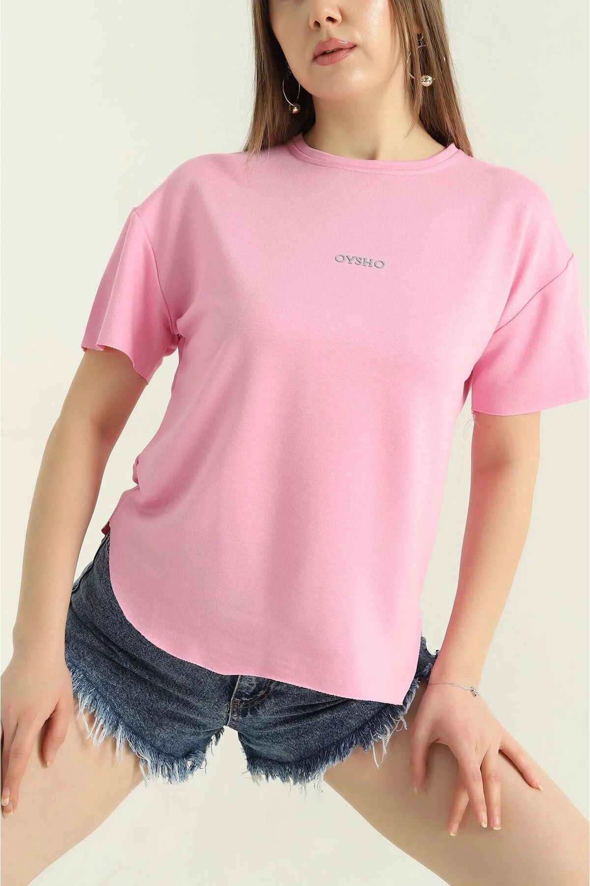 Butik Pembe Bisiklet Yaka Tişört