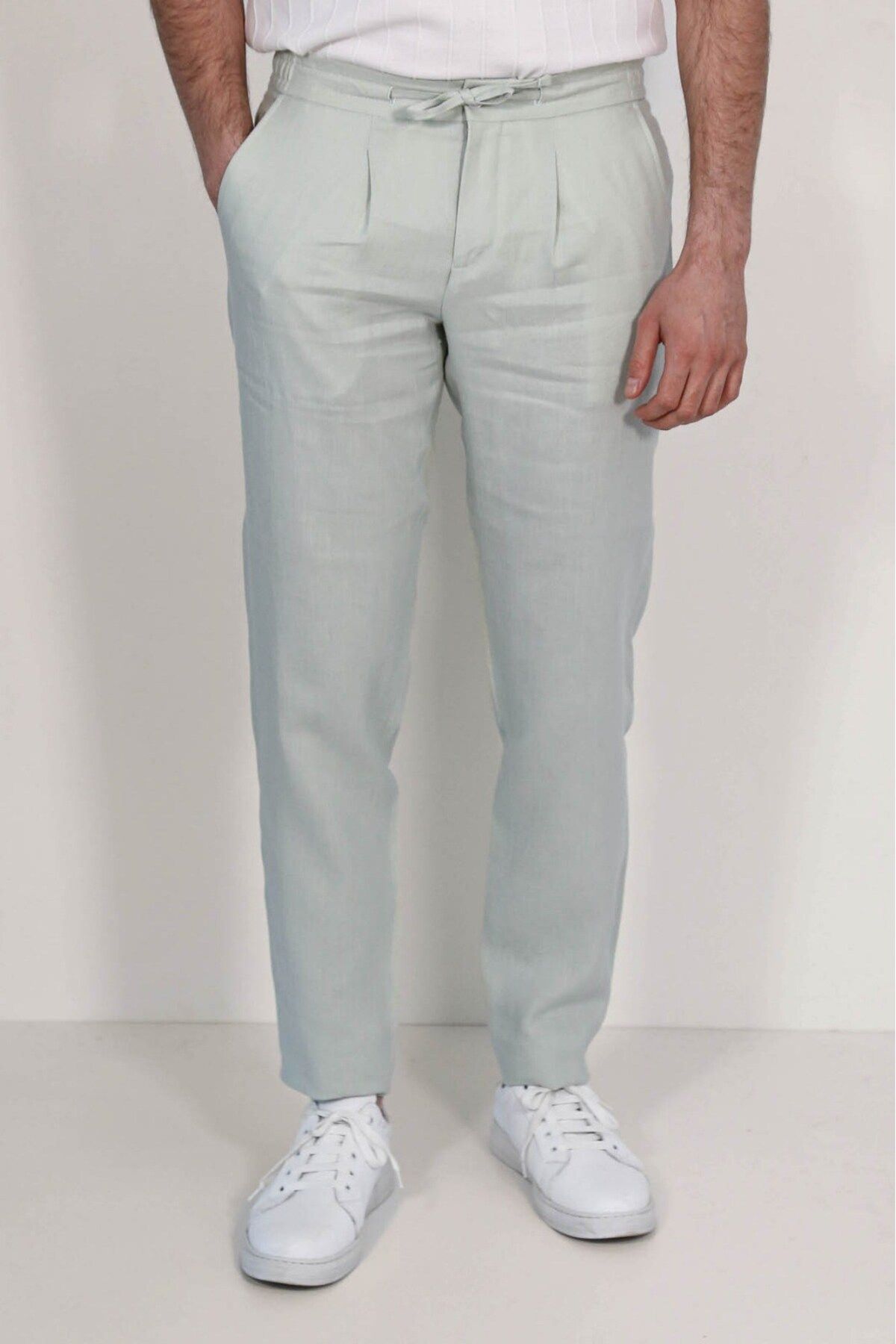 Velvarde KETEN JOGGER İPLİ LASTLİKLİ PANT.A.YEŞİL