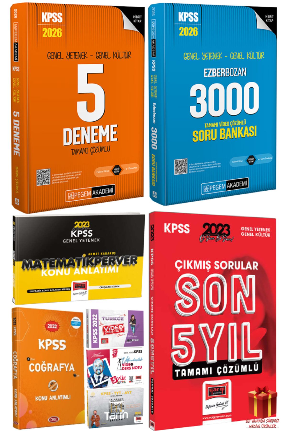 Pegem Akademi Yayıncılık 2026 Pegem KPSS 5 Deneme+2026 Pegem KPSS Ezberbozan 3000 Soru Bankası+GYGK Konu Seti+Çıkmış Soru