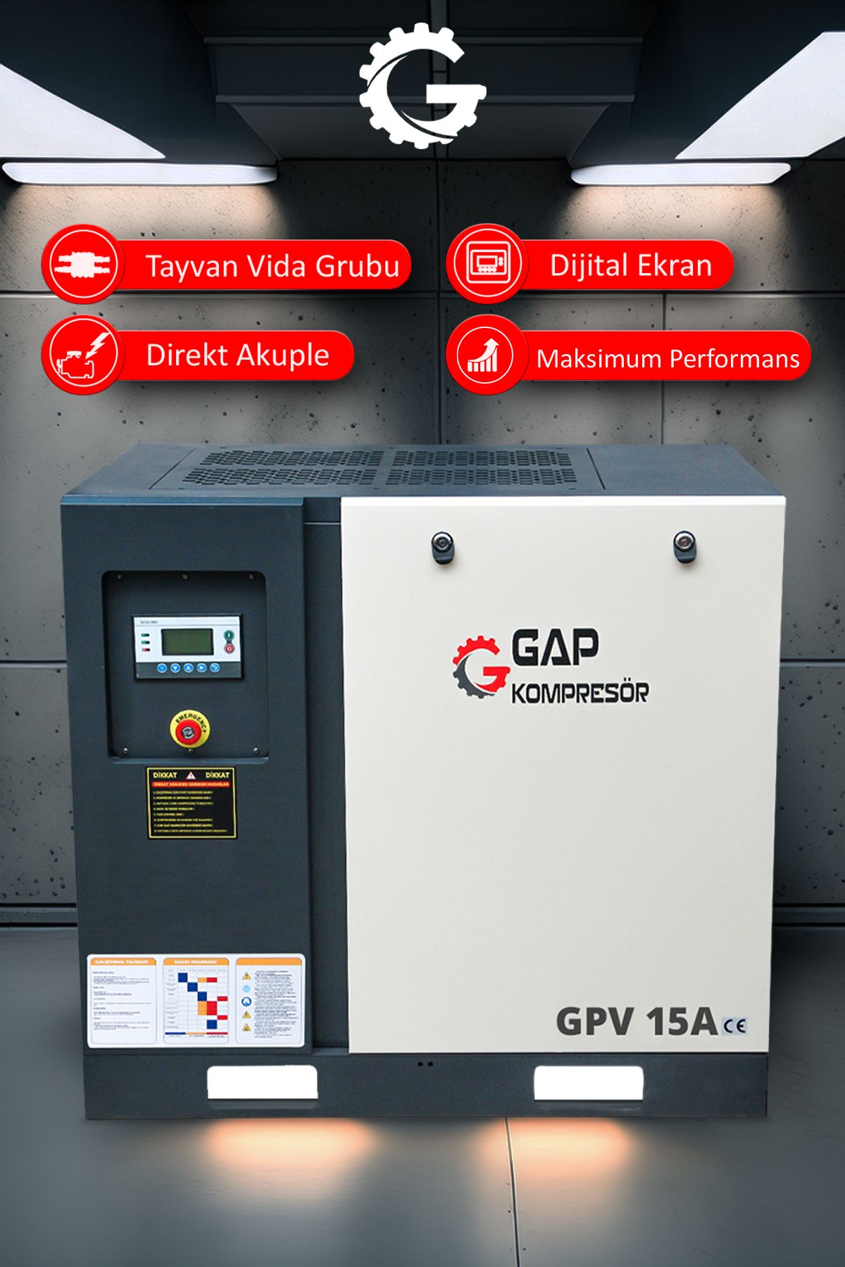 GAP KOMPRESÖR Vidalı Hava Kompresörü 15Hp 500Lt GPV15A