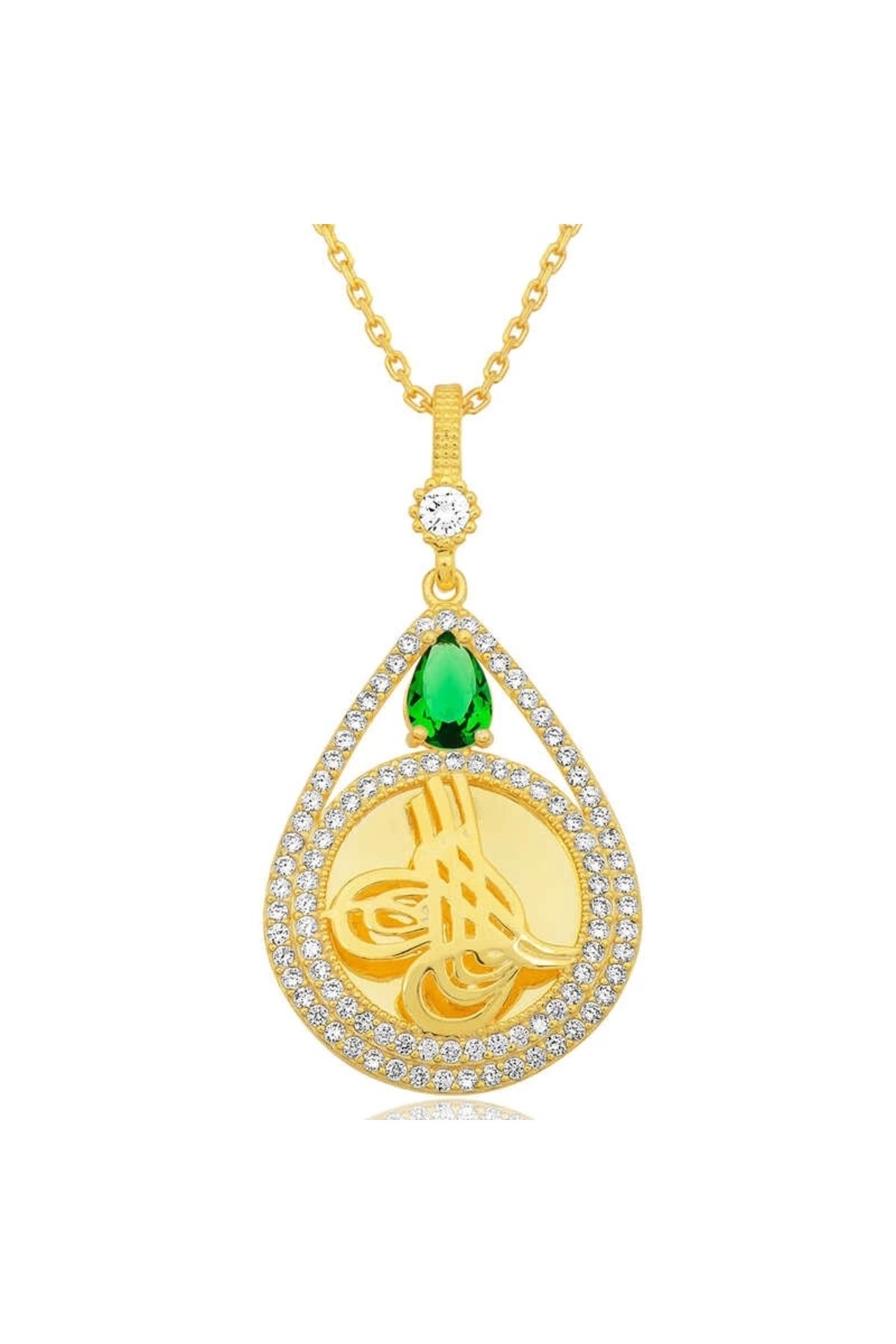 Gumush Gümüş Gold Kaplama Damla Tuğralı Kadın Kolye