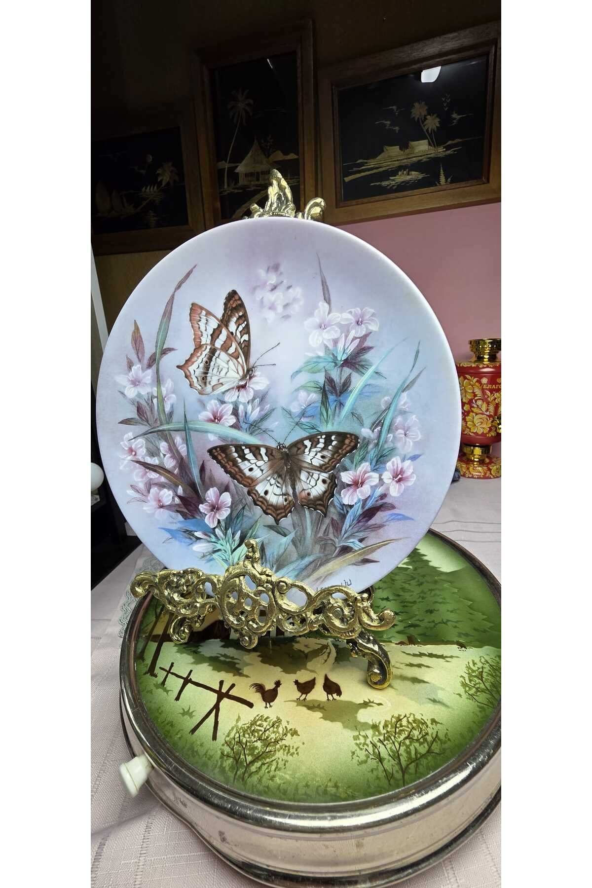 SELTMANN Fine China Porselen Lena Liu İmzalı Kelebek Desenli Duvar Tabagı Serisi No6 23 cm
