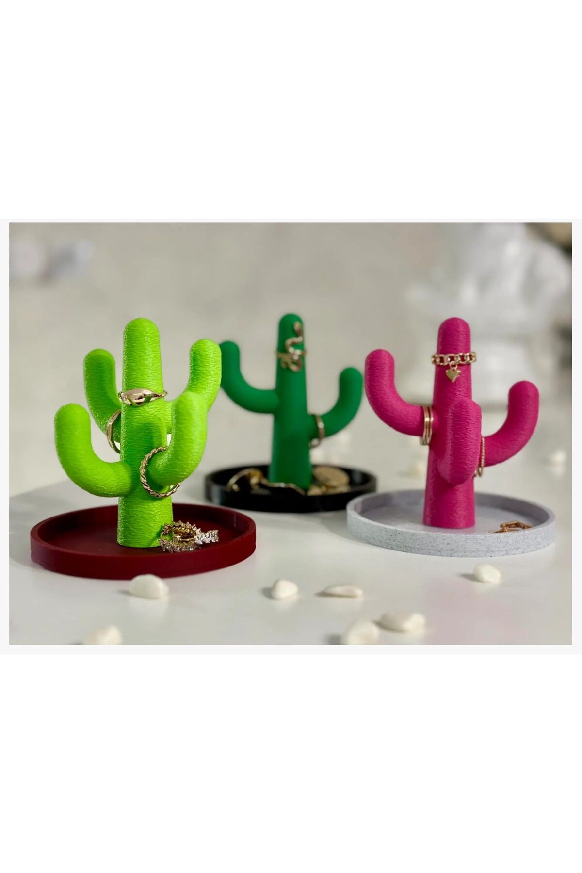 Ela Crafts 3D Kaktüs Şeklinde Takı Standı – Dekoratif Takı Organizeri | Yüzük, Küpe ve Bileklik İçin Şık Obje