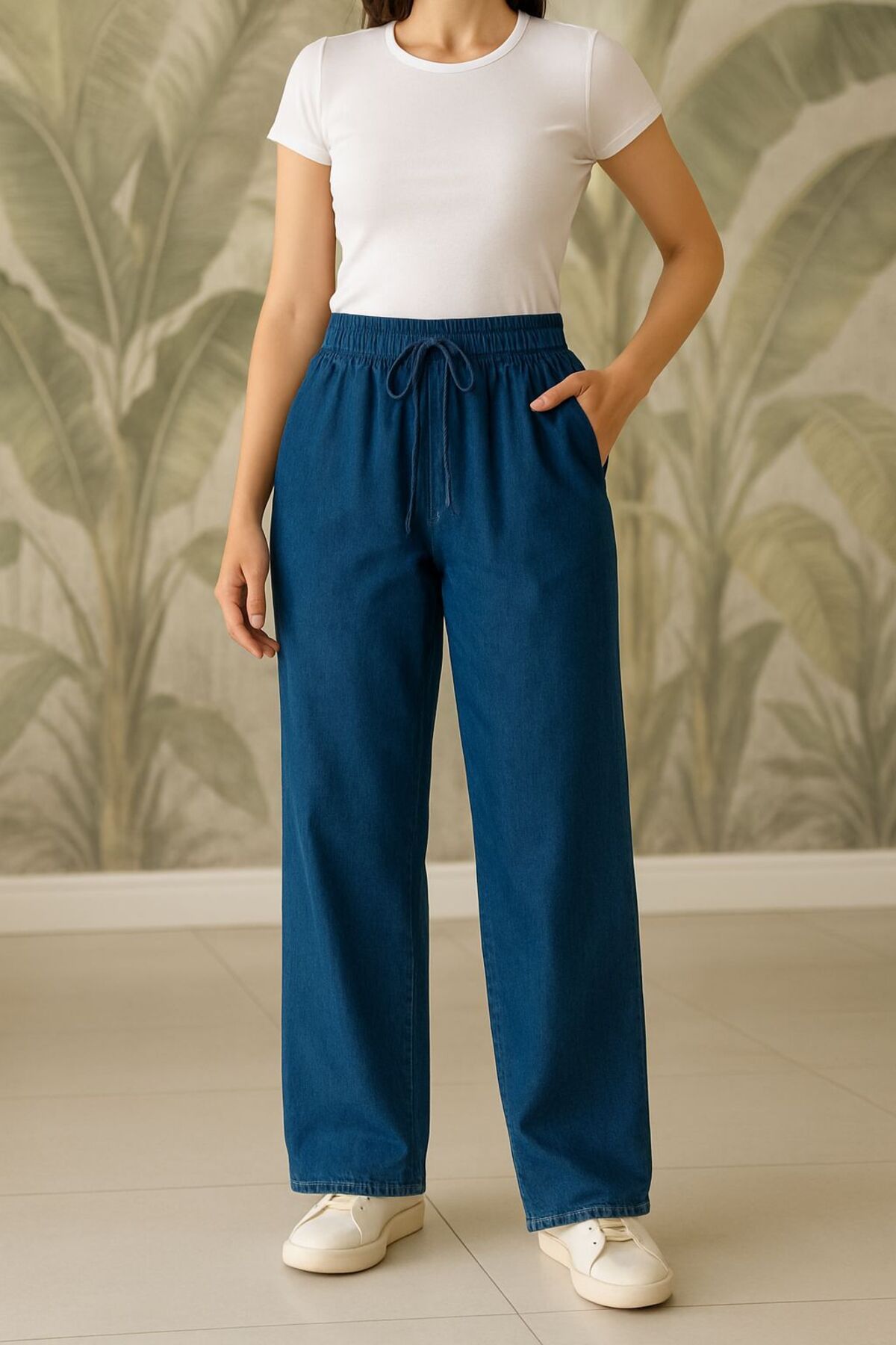 bb butik basic Bağcıklı Dökümlü Kot Pantolon TC5161