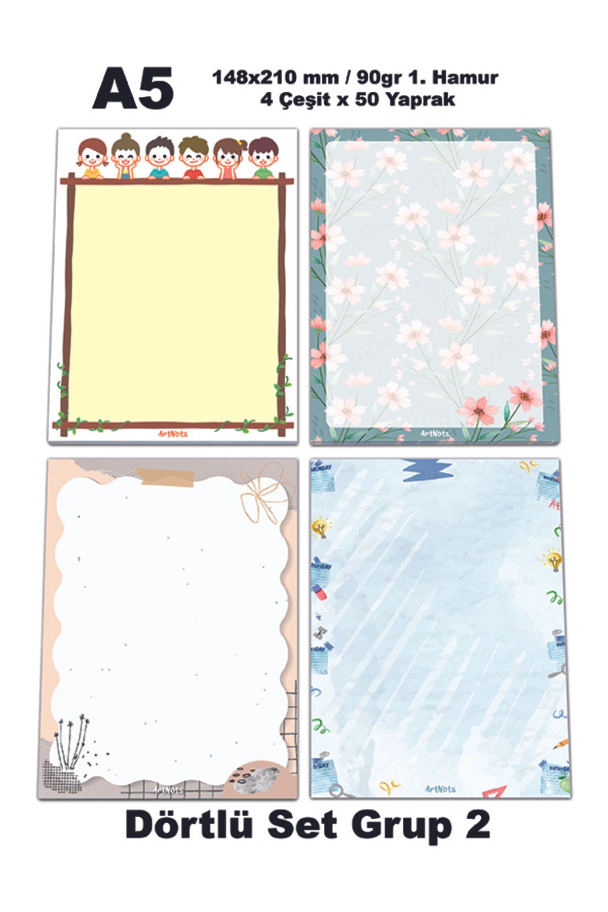 ArtNots A5 Desenli 4'lü Set Notepad- Notdefteri- ( ÇİZGİSİZ )