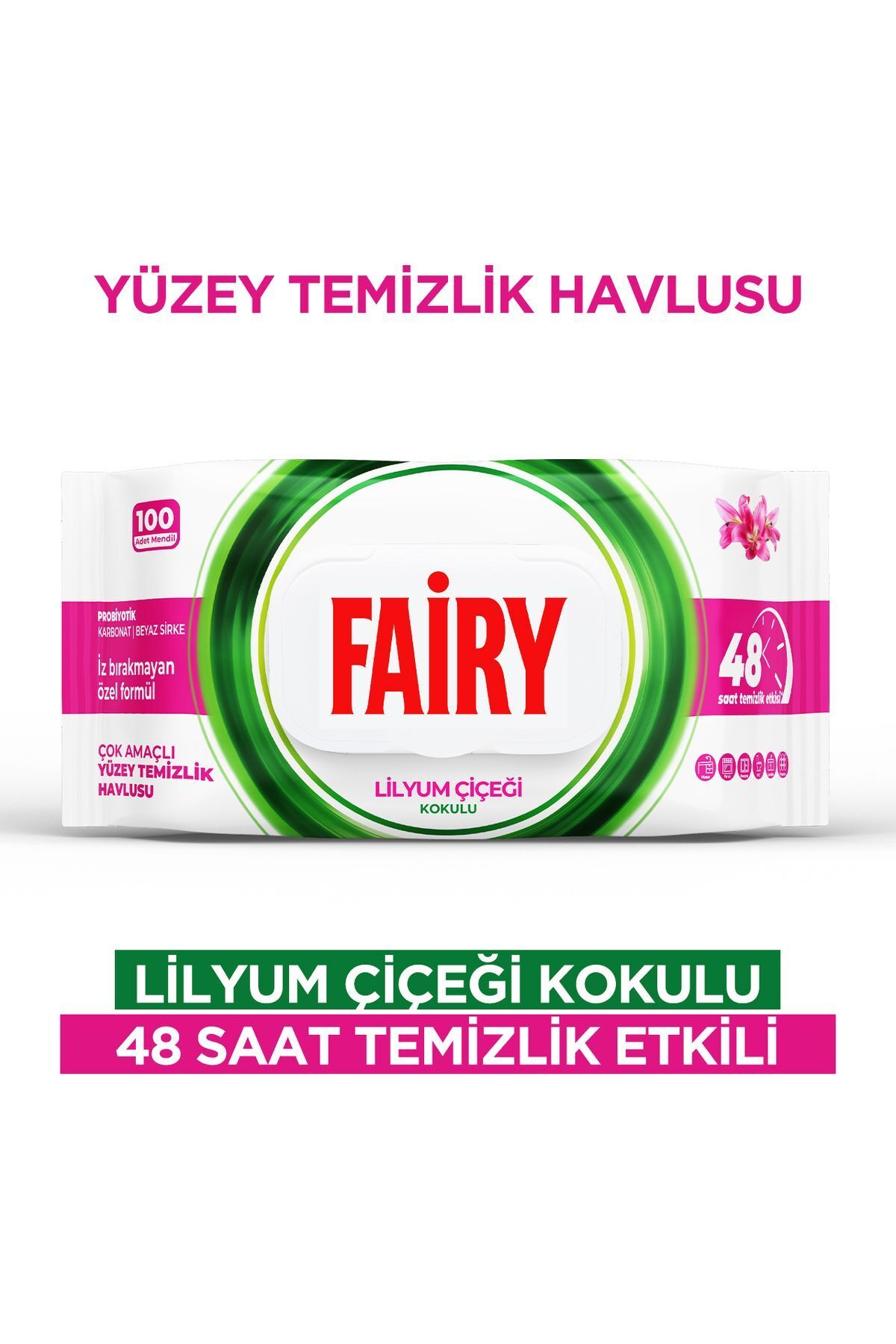 Fairy Çok Amaçlı Yüzey Temizlik Havlusu 100 Yaprak | Lilyum Çiçeği| Beyaz Sirke & Karbonat