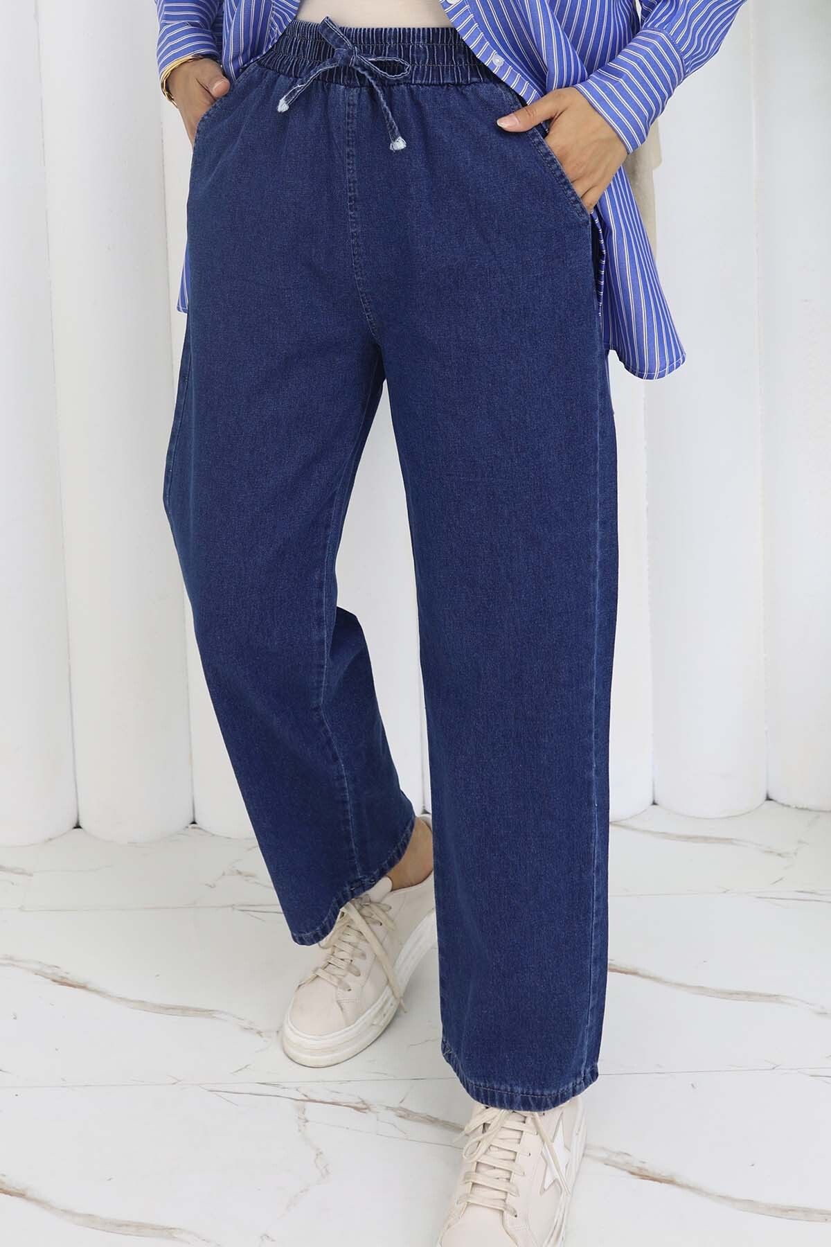giyze Beli Lastikli Kot Pantolon Lacivert 4083