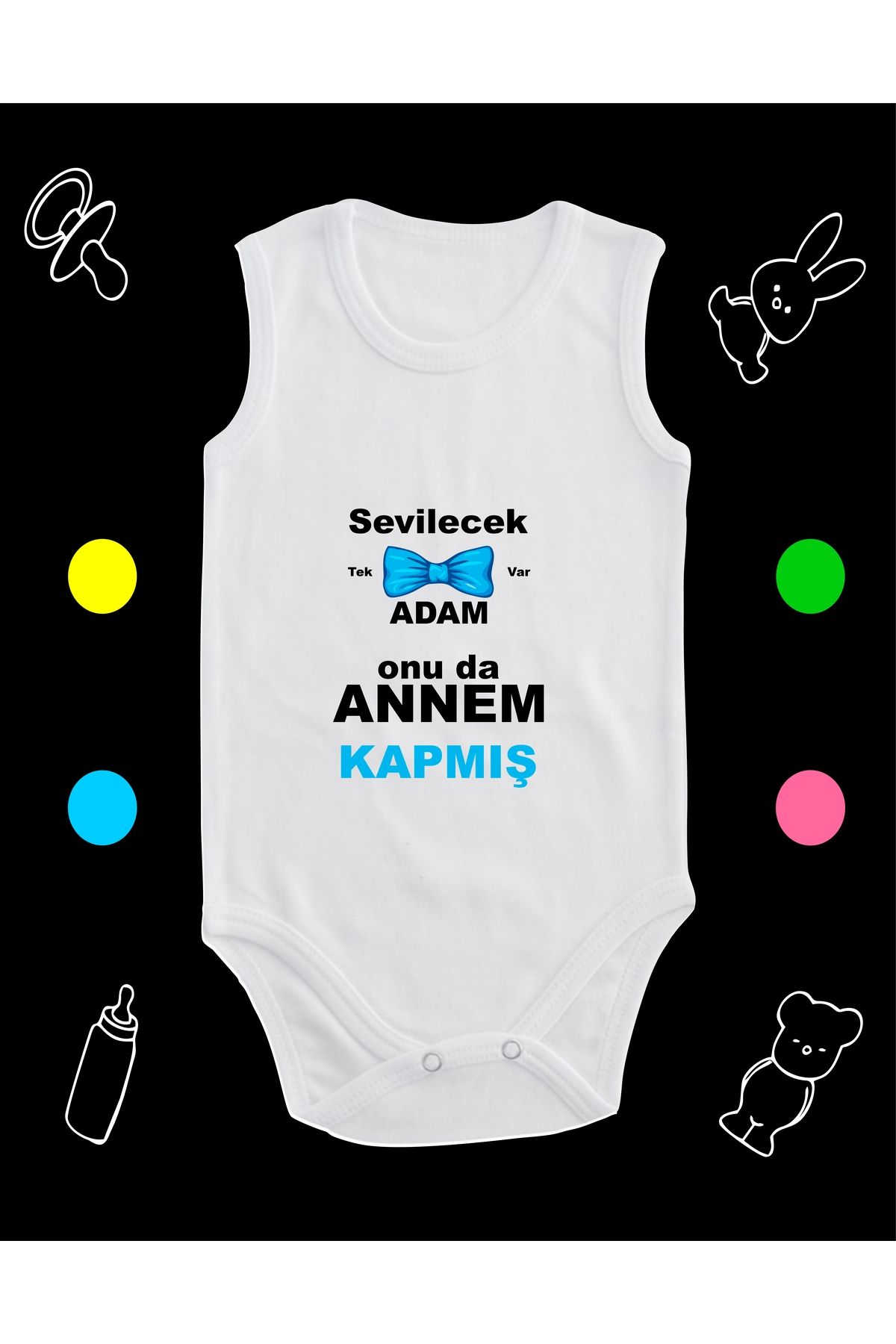 enmalife Pamuklu Sevilecek Tek Adam Var Annem Kapmış Baskılı Penye Bebek Body Çıtçıtlı Badi Zıbın ASQ125