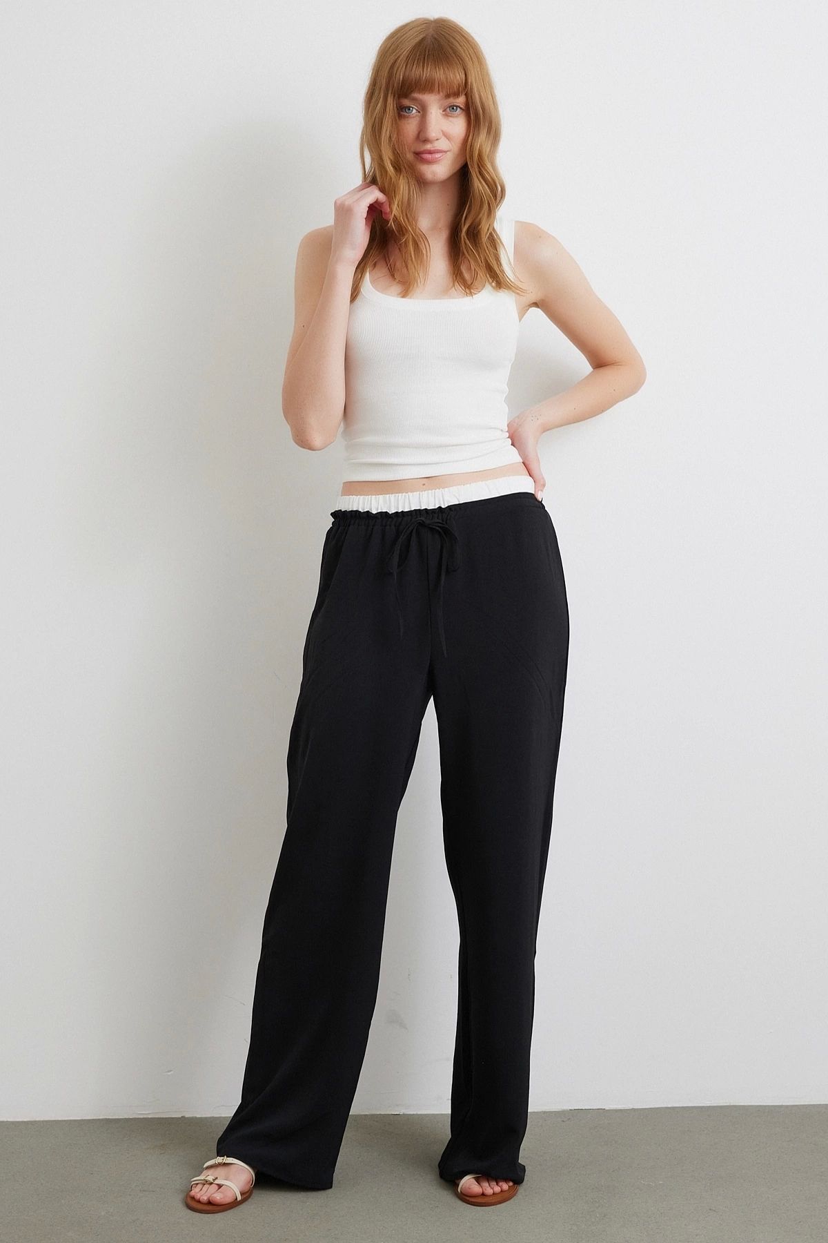 Never more Bel Bantlı Wide Leg Pantolon Siyah