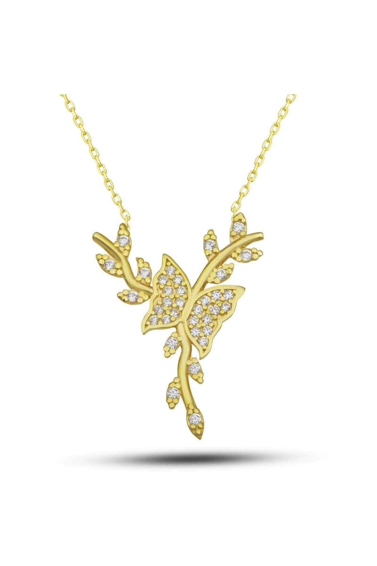 Gumush Gümüş Gold Daldaki Kelebek Kadın Kolye