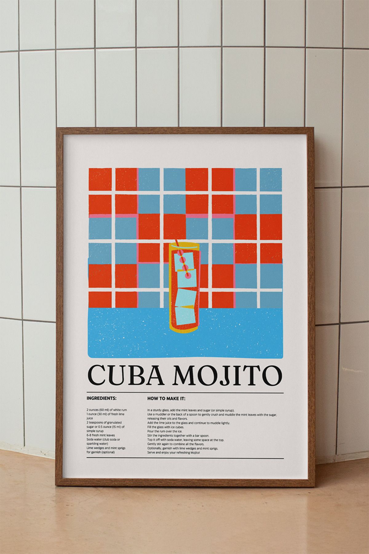 baselith Cuba Mojito Kokteyl Tarifi Posteri - Renkli Modern İçecek Mutfak Bar Duvar Dekor - Çerçevesiz Baskı