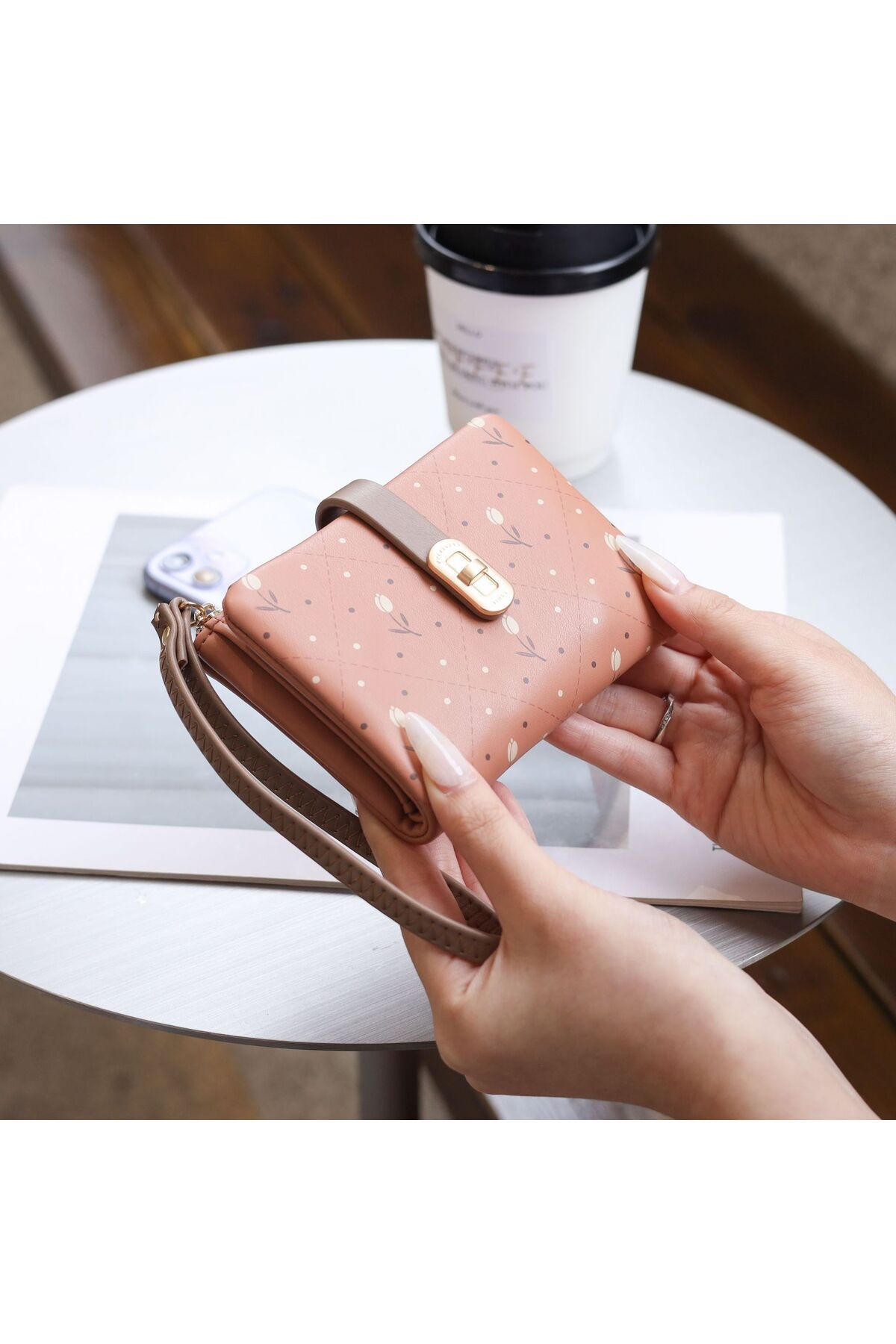 rinkadoll Yeni tasarım çiçek desenli bileklikli yumuşak doku kaliteli küçük cüzdan