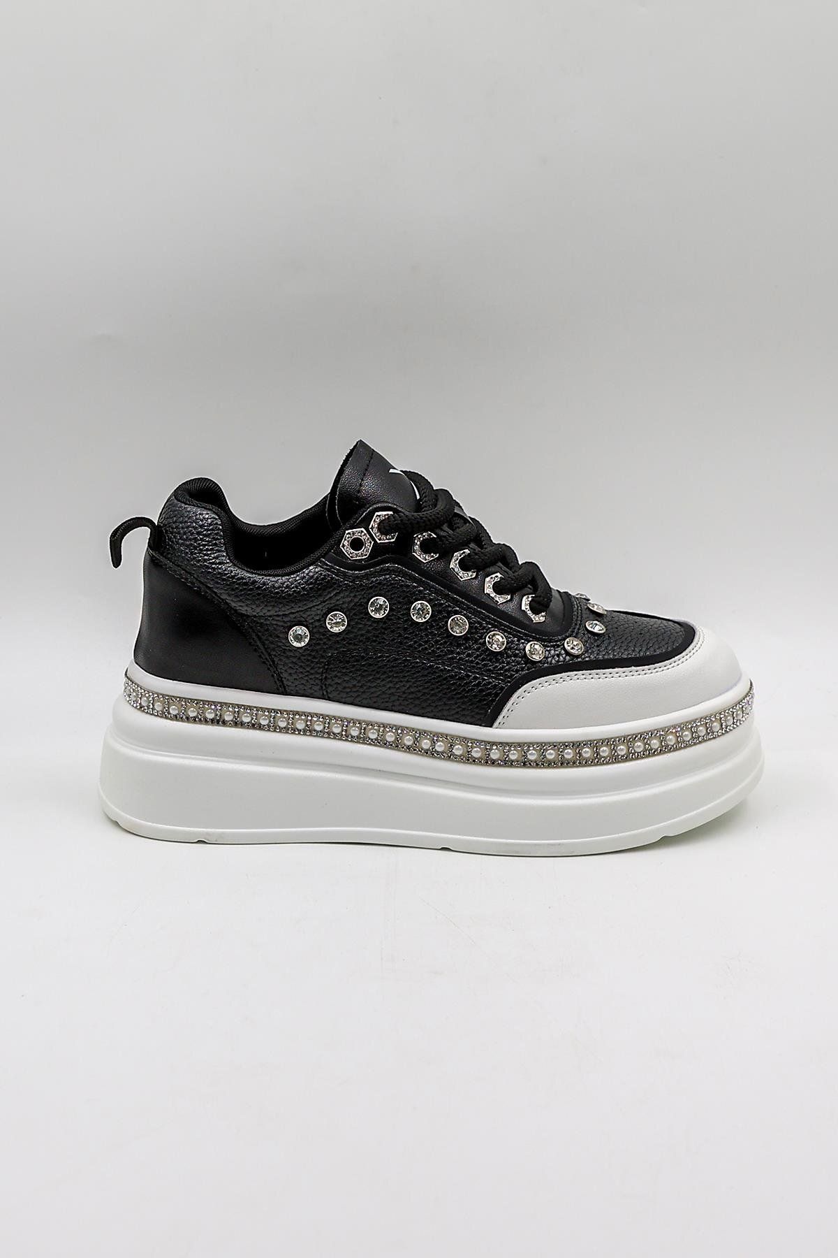 KRISTE BELL İthal Single Taşlı Model Kadın Sneakers Spor Ayakkabı Kb0051 Siyah