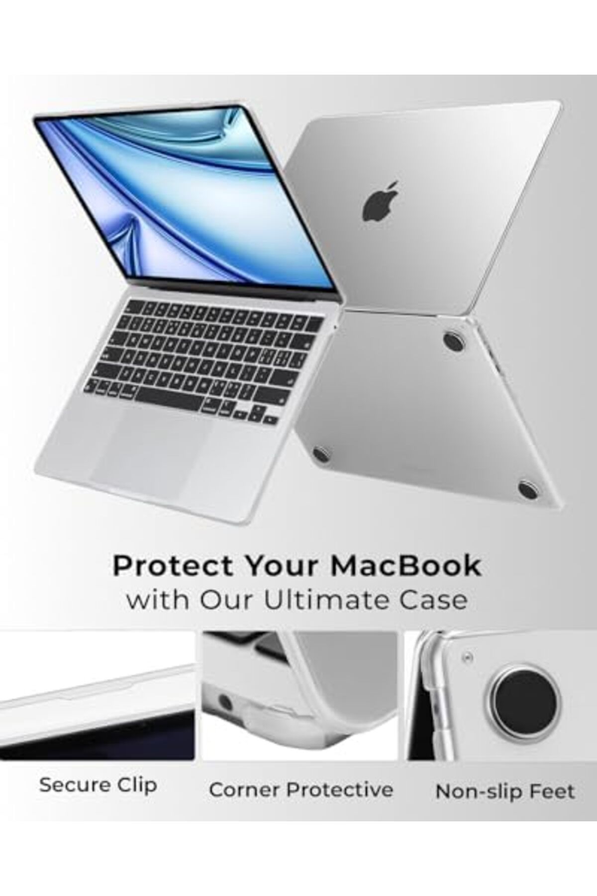 Glassology-Clear Case For Macbook Air 13.6" (M2, A2681, 2022), Slim Hard Shell Screen Protector, Transparent. 2