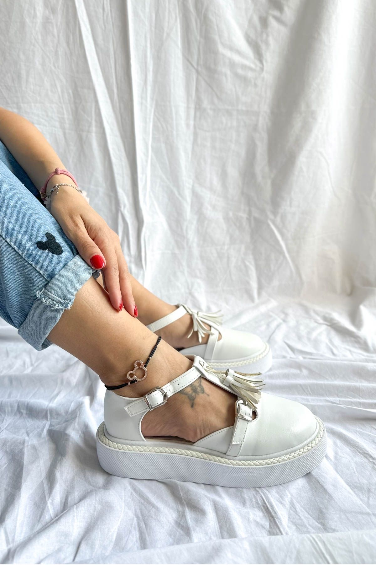 Shoebutik Cuba Beyaz Deri Yazlık Açık Kadın Sneakers
