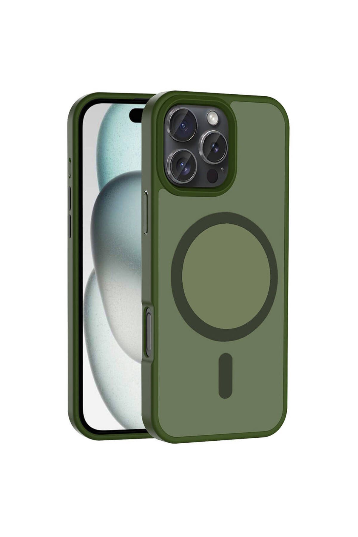 System Com iPhone 16 Pro Max Kılıf Magsafe Şarj Özellikli Mat Arka Yüzey SYS Sio Kapak-Koyu Yeşil